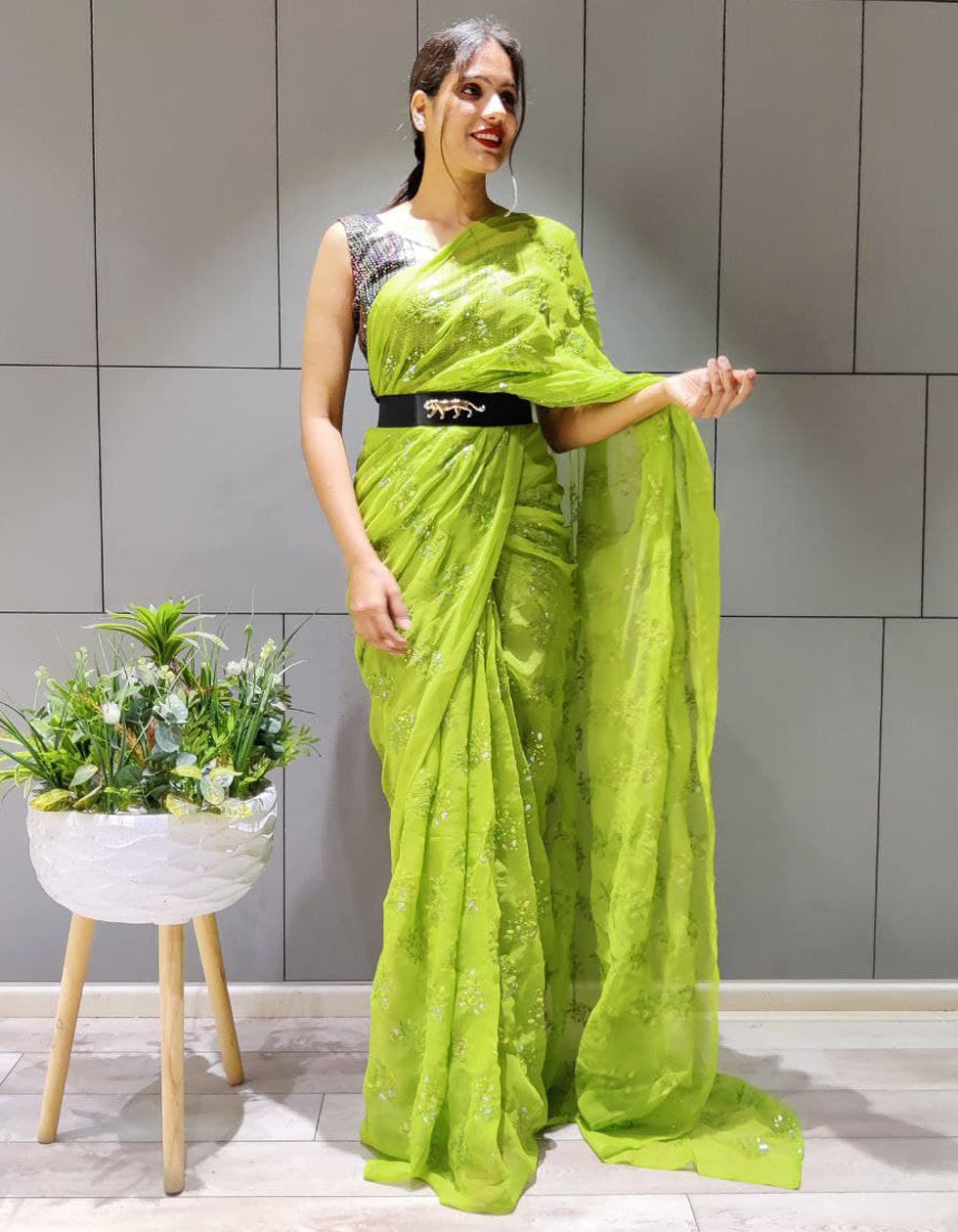 New party wear saree with belt  Trendy sarees with waist belt