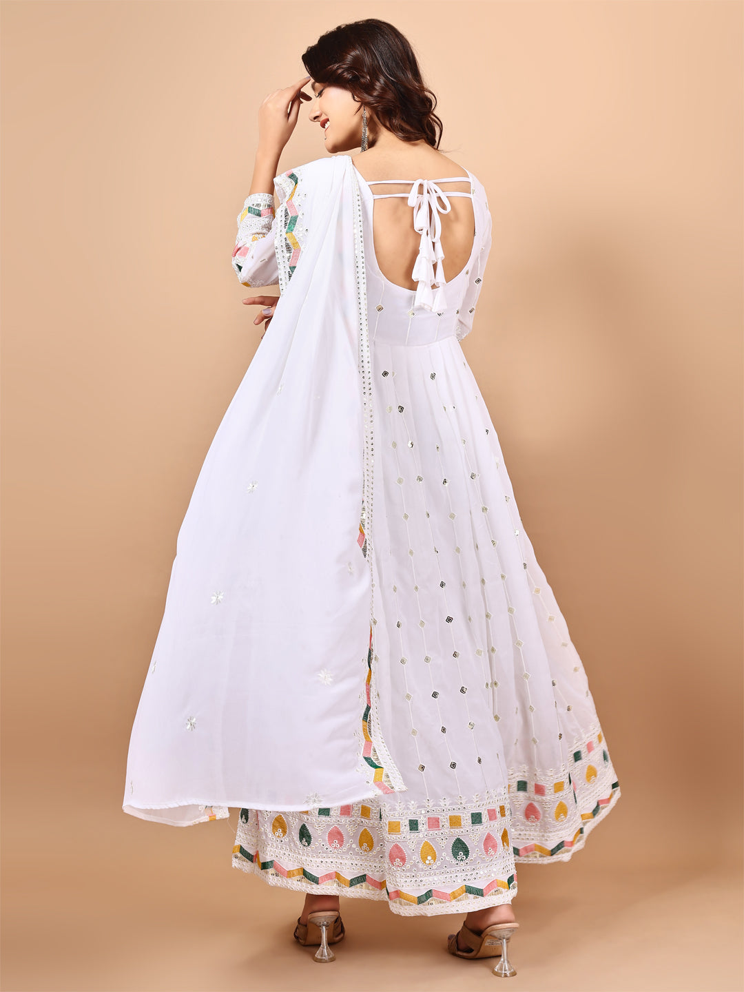 Georgette Party Wear White Anarakli Suit