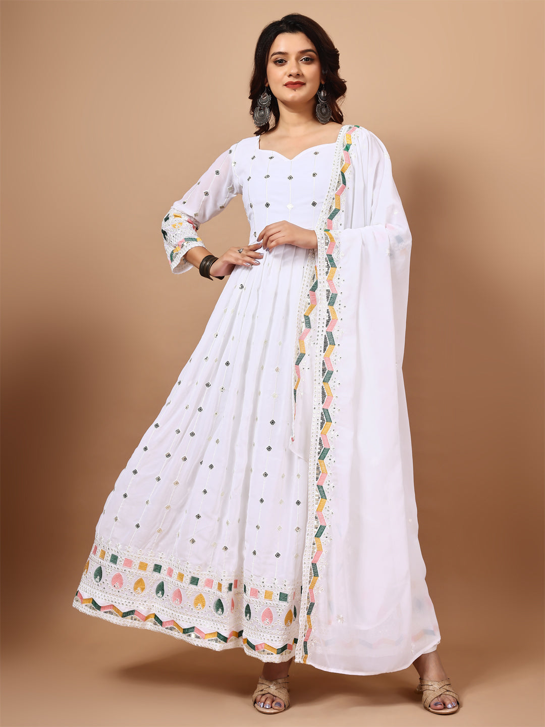 Georgette Party Wear White Anarakli Suit