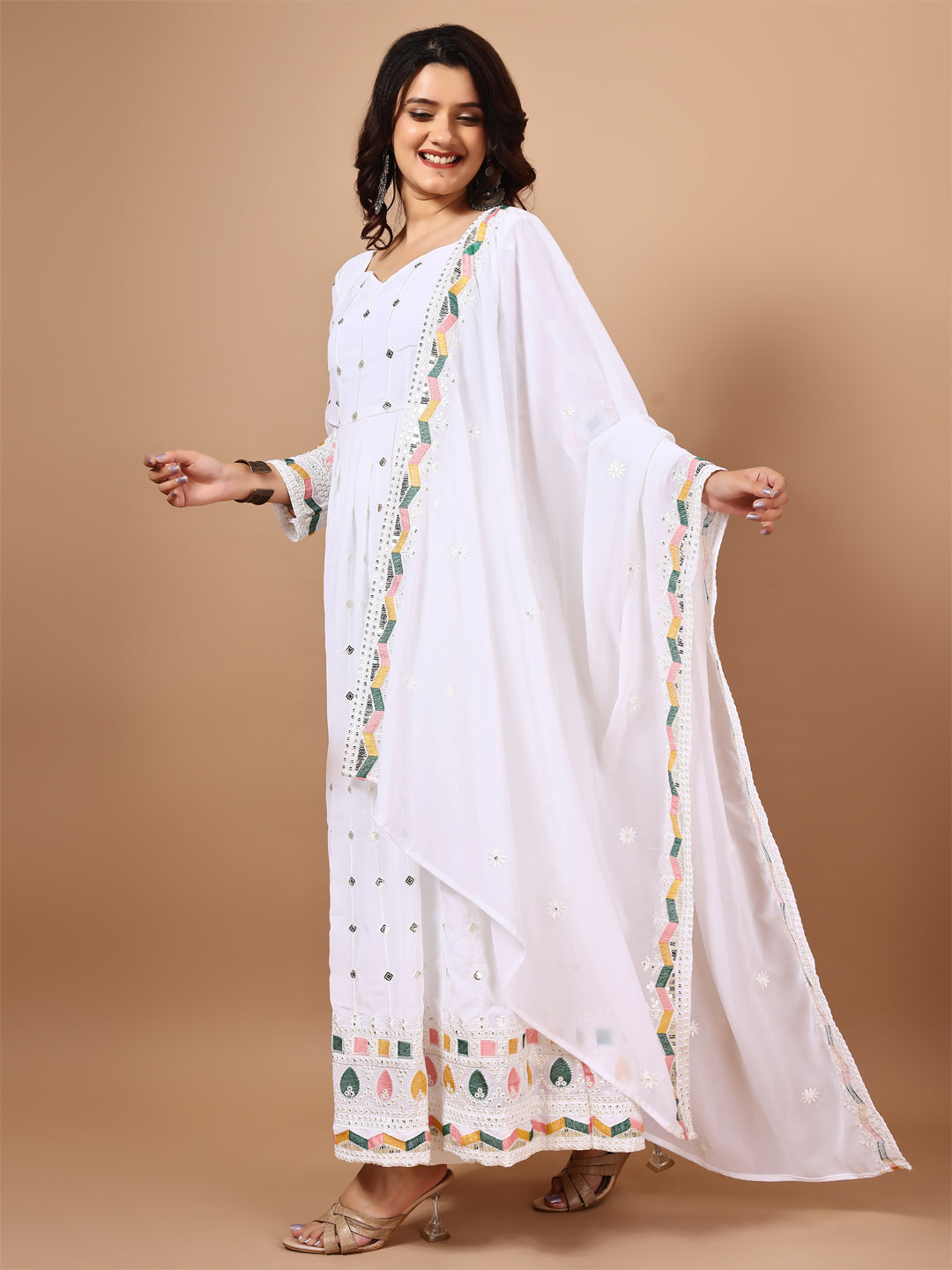 Georgette Party Wear White Anarakli Suit