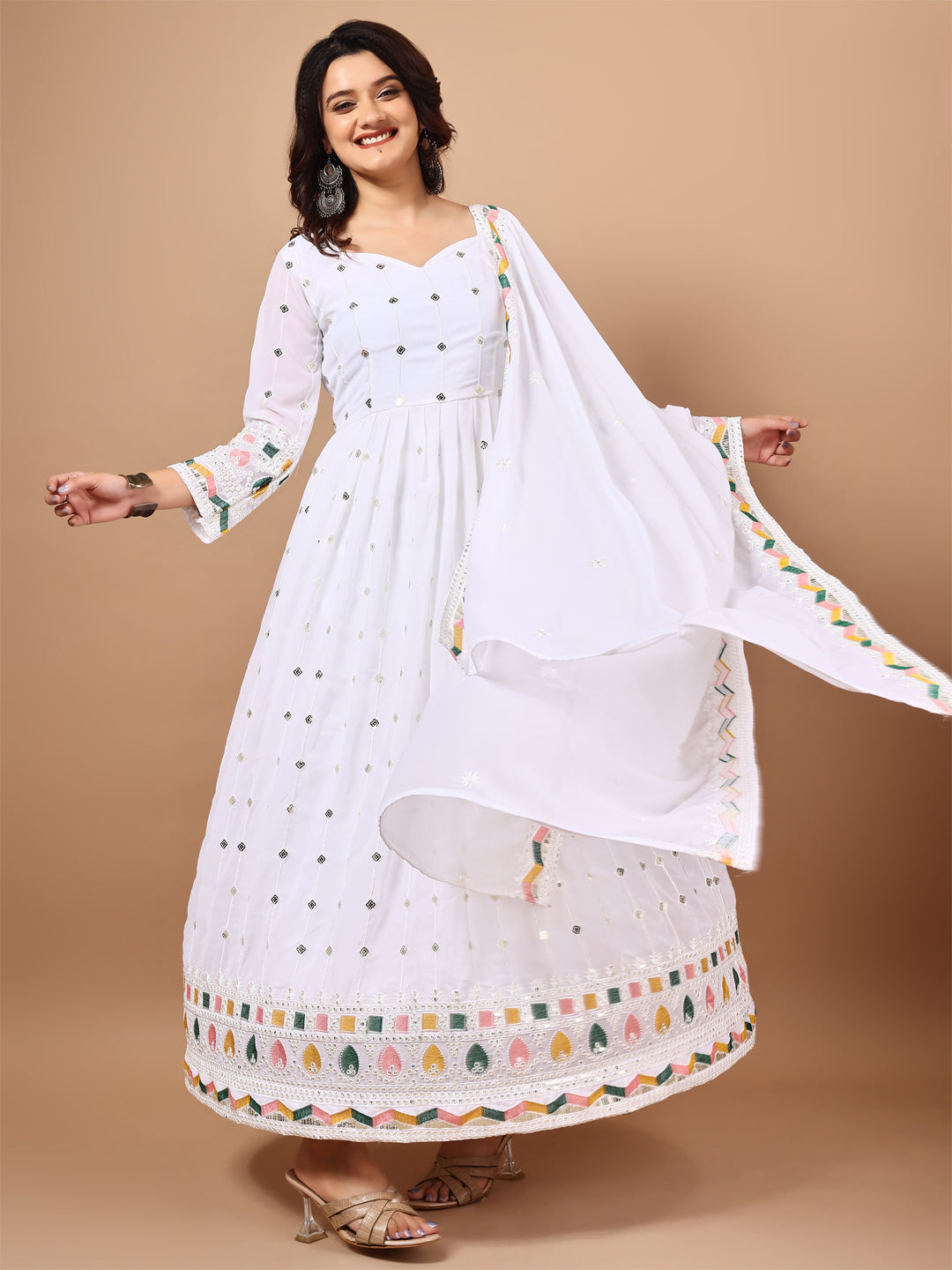 Georgette Party Wear White Anarakli Suit