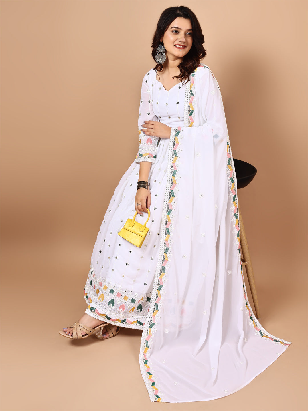 Georgette Party Wear White Anarakli Suit