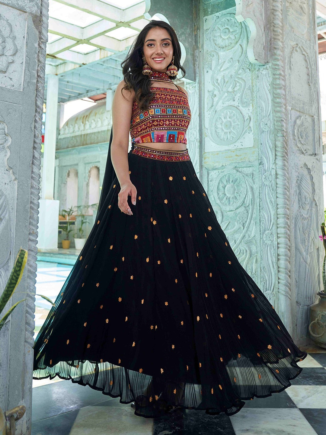 Gerogette Embroidered Black Lehenga Choli