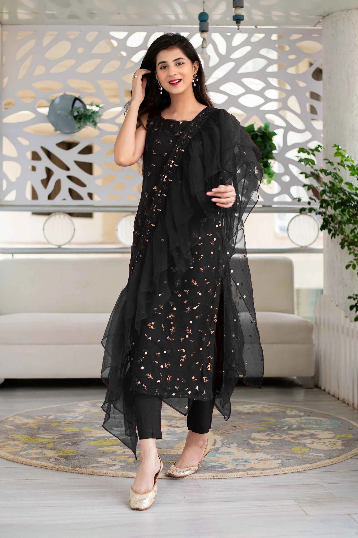 Stylish Black Georgette Salwar Suit With Fancy Dupatta