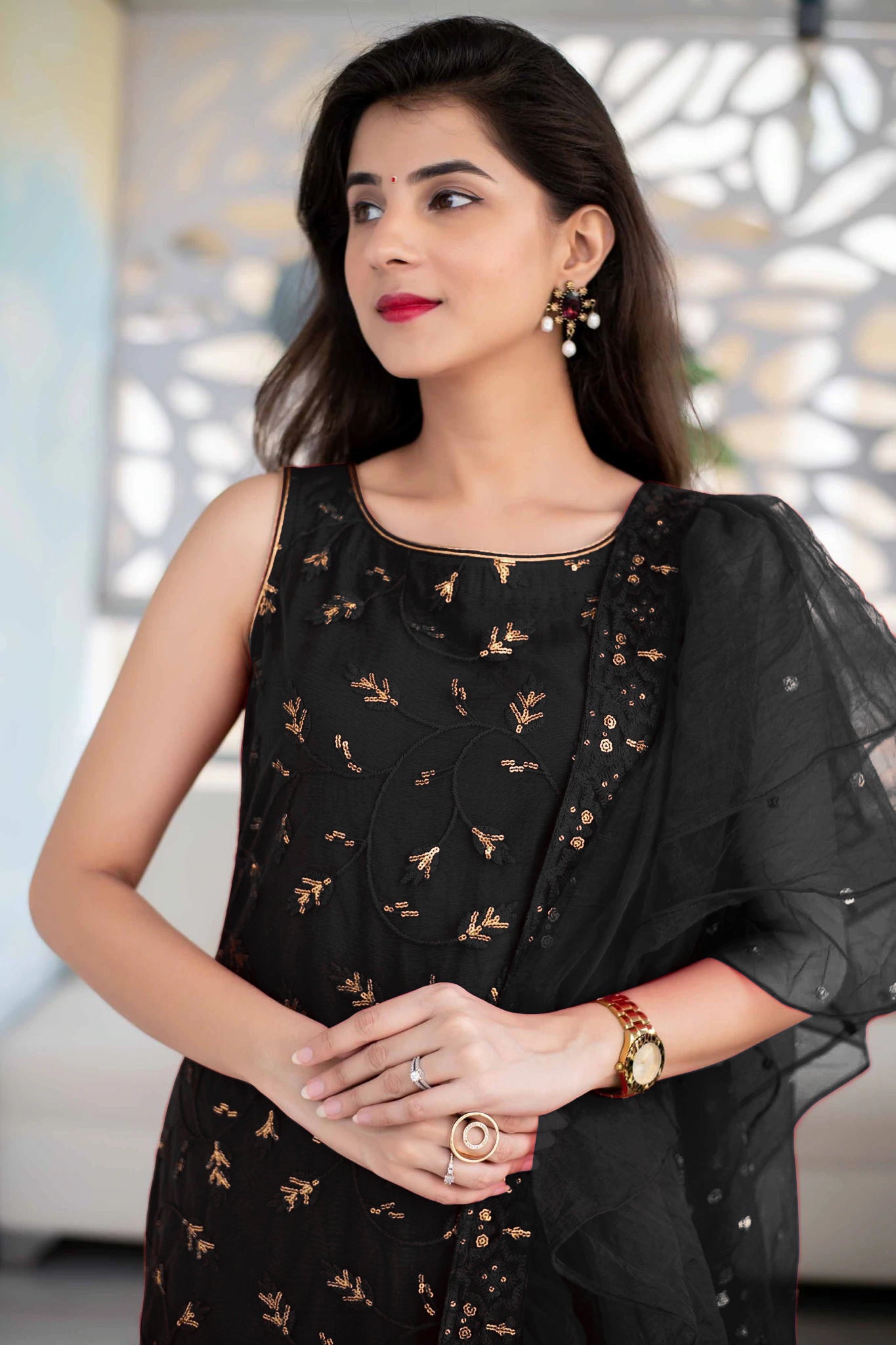 Stylish Black Georgette Salwar Suit With Fancy Dupatta