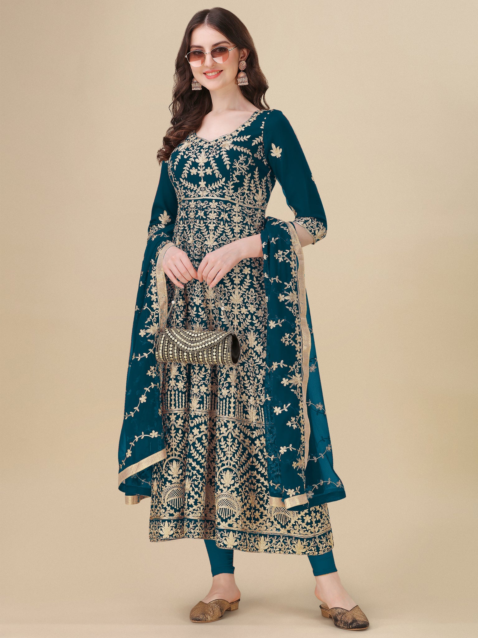 Turquoise Georgette Party Wear Anarkali Suit Fancy Suit