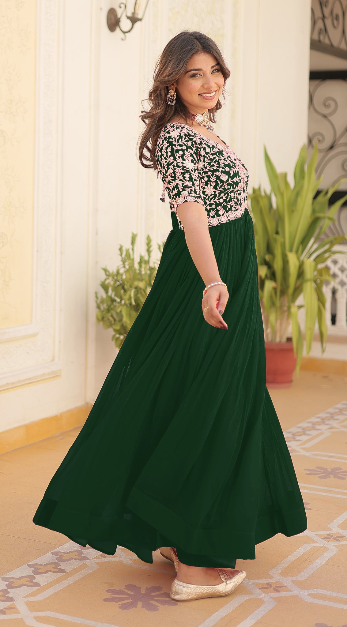 ANARA  Green Premium Designer Readymade Gown Set For Women