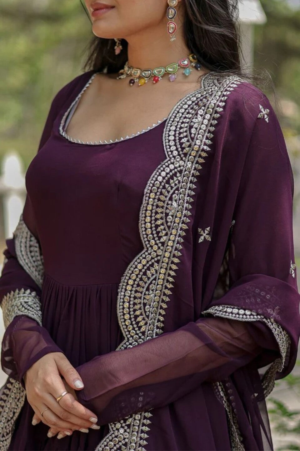 ANARA  Purple Party Wear Georgette Party Wear Anarkali Suit For Women