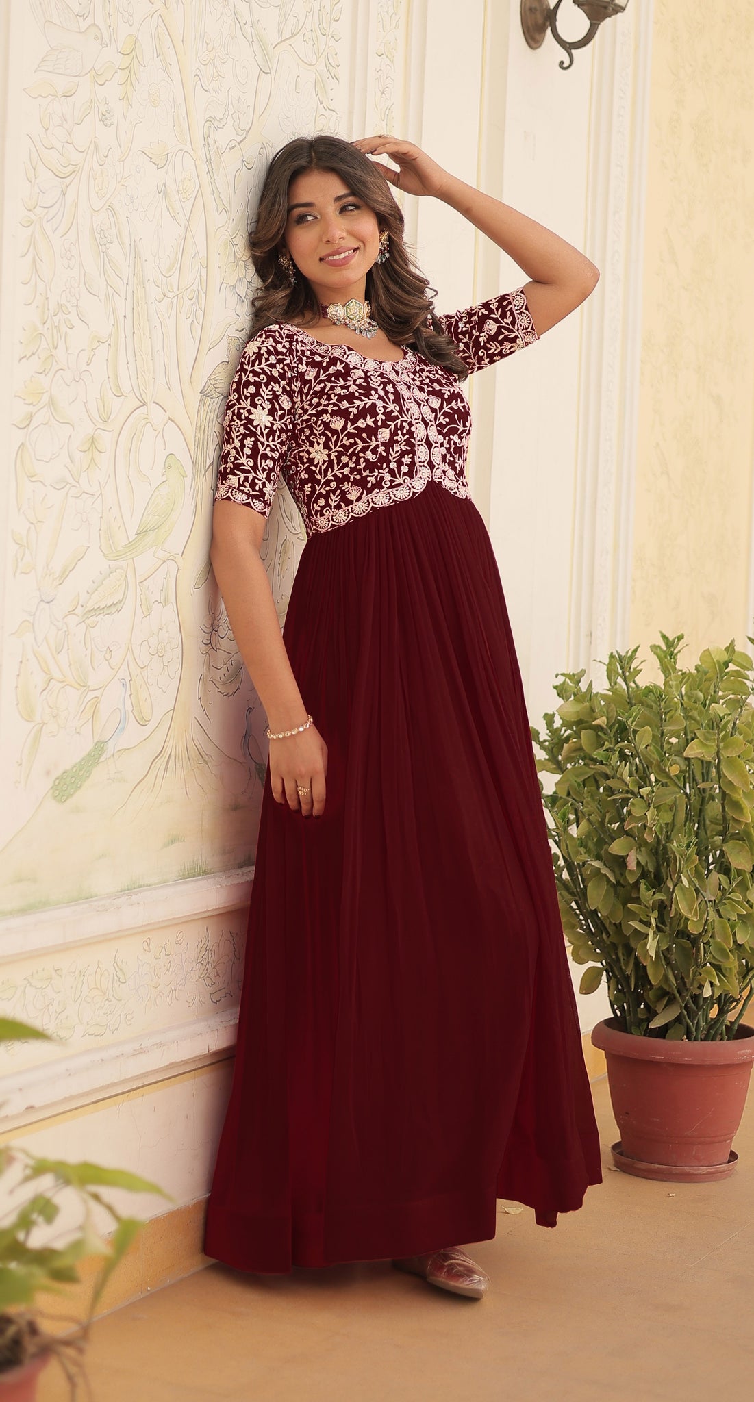 ANARA  Brown Premium Designer Readymade Gown Set For Women