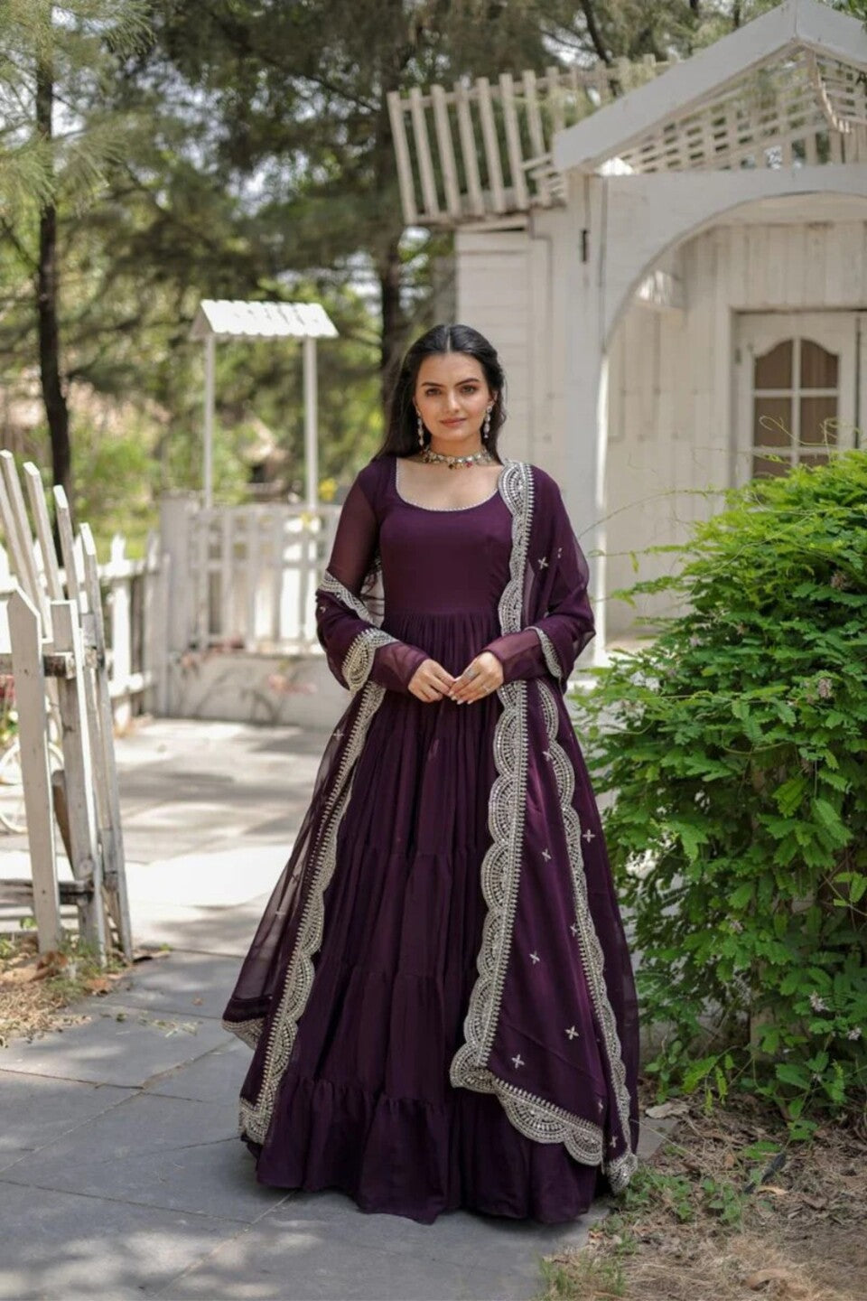 ANARA  Purple Party Wear Georgette Party Wear Anarkali Suit For Women