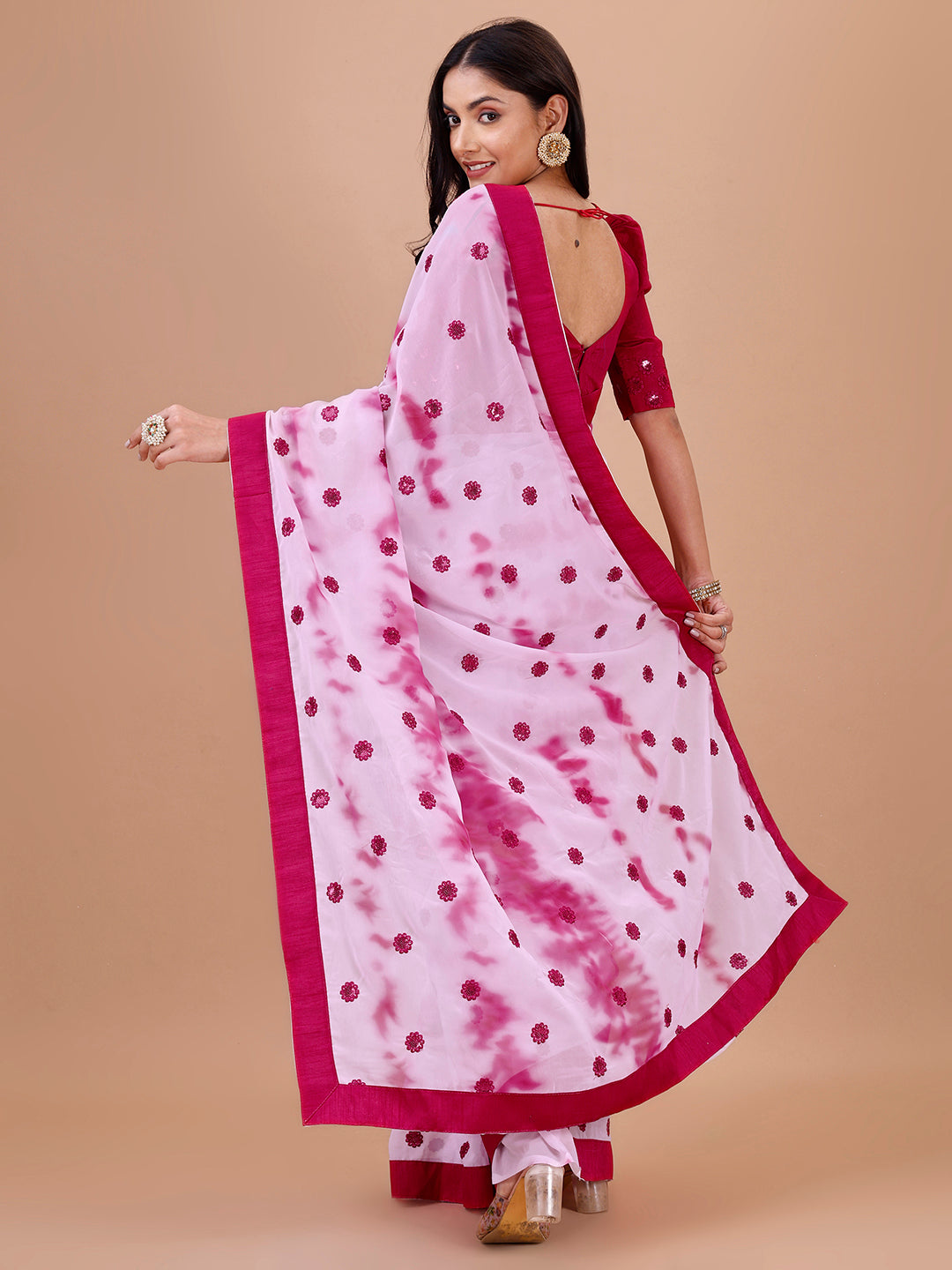 Beautiful Georgette Pink Party Wear Saree