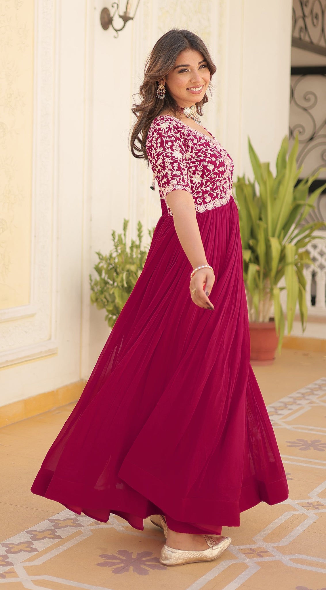 ANARA  Pink Premium Designer Readymade Gown Set For Women