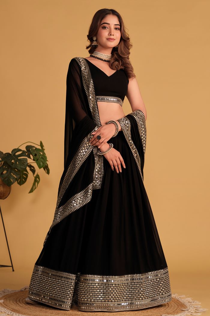 Georgette Party Wear Black Lehenga Choli