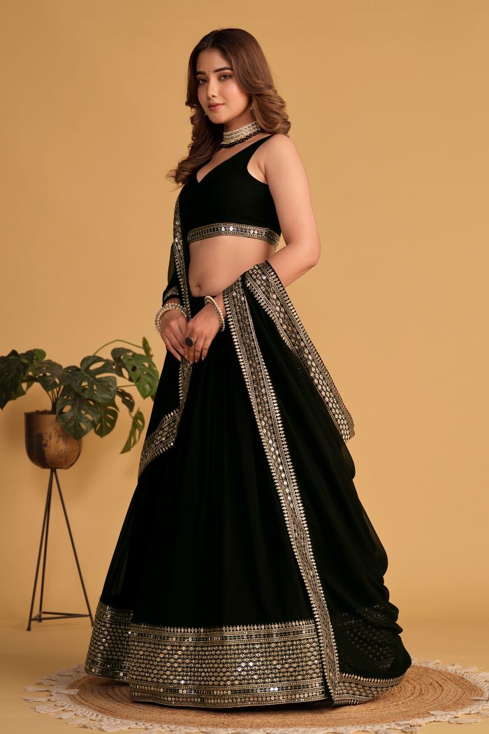 Georgette Party Wear Black Lehenga Choli