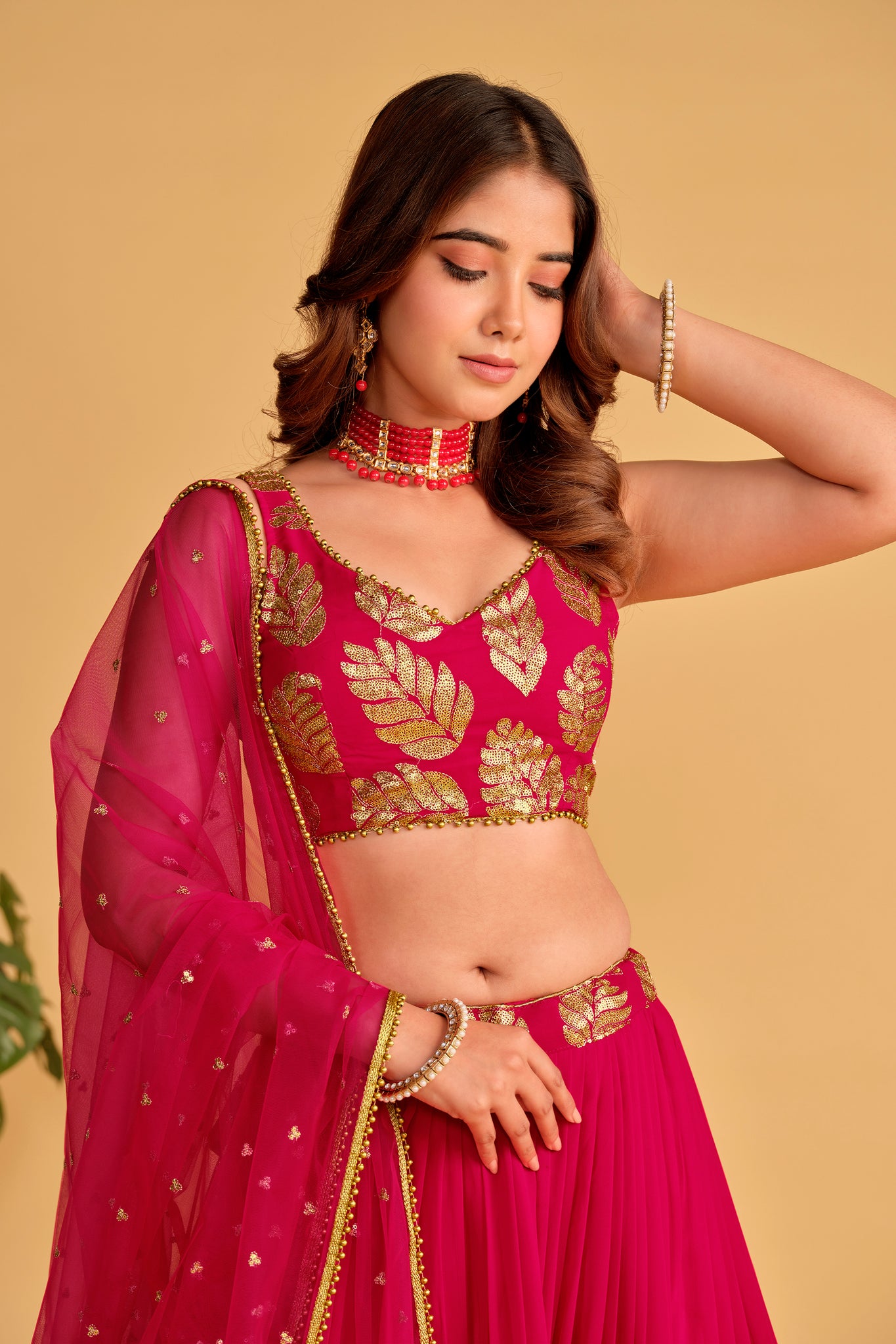 Georgette Party Wear Pink Lehenga Choli