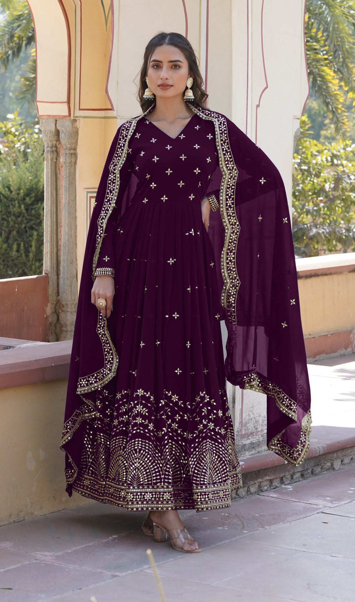 ANARA  Beautiful Designer Georgette Cotton Purple Gown Set