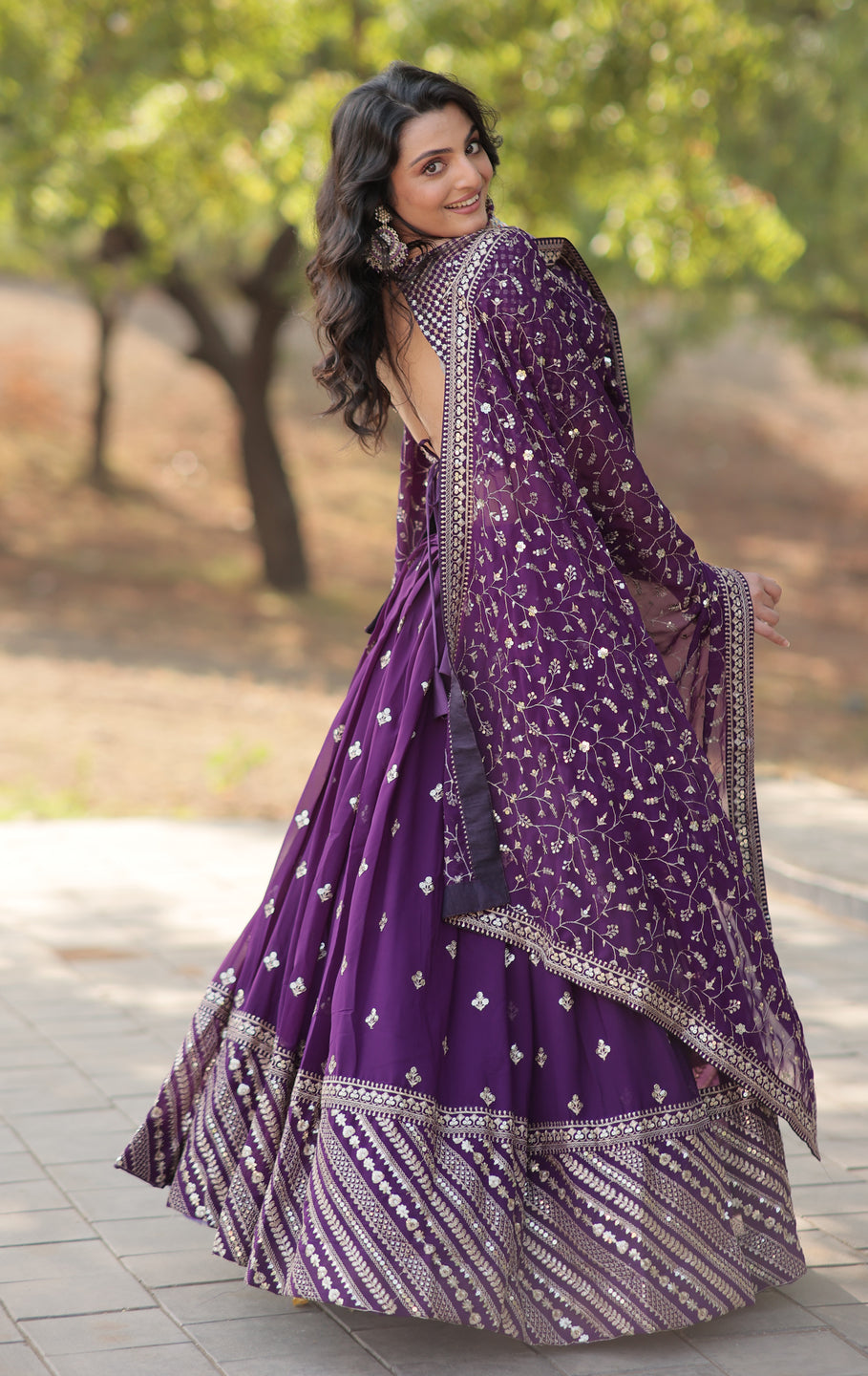 Wedding Wer Embroidered Purple Lehenga Choli