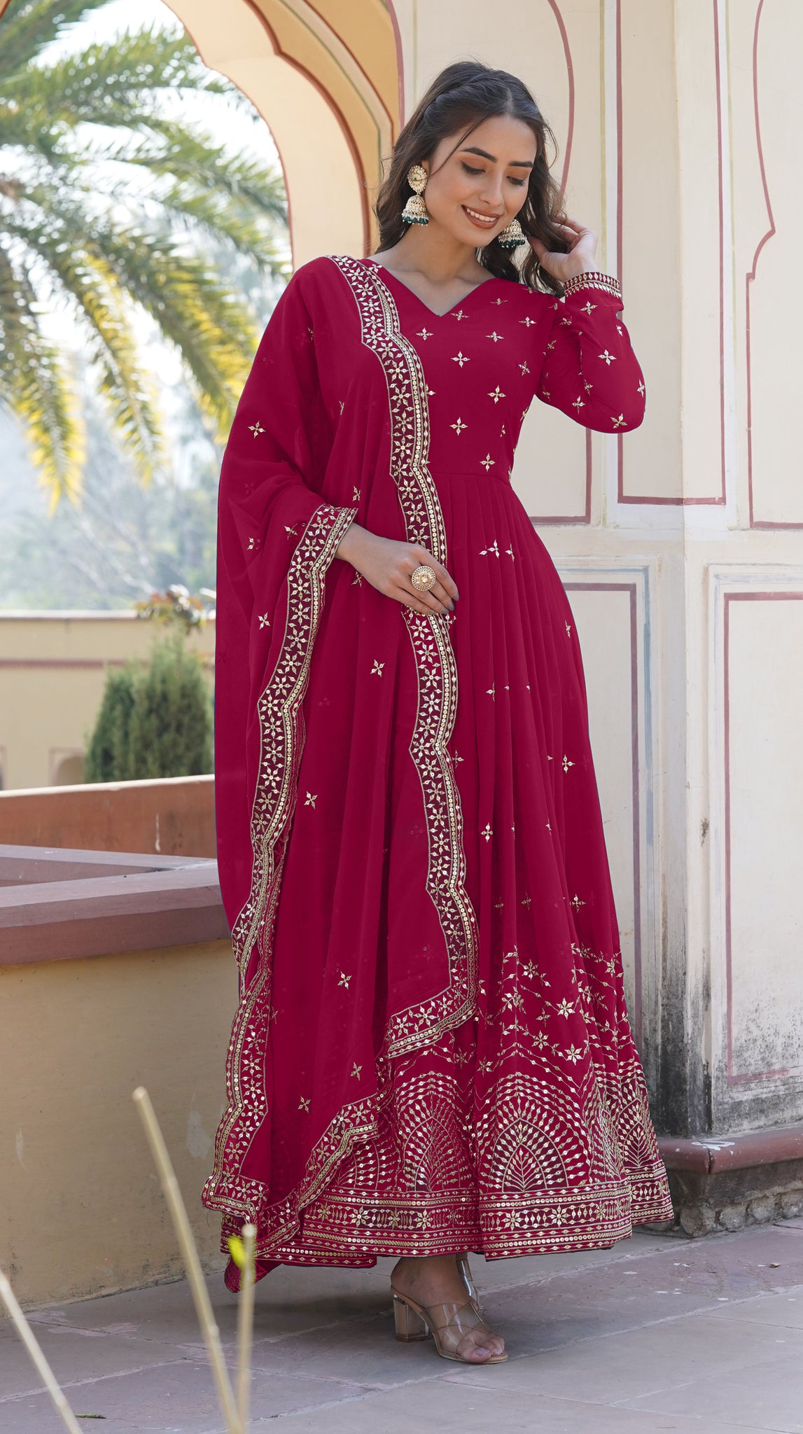 ANARA  Beautiful Designer Georgette Cotton Pink Gown Set