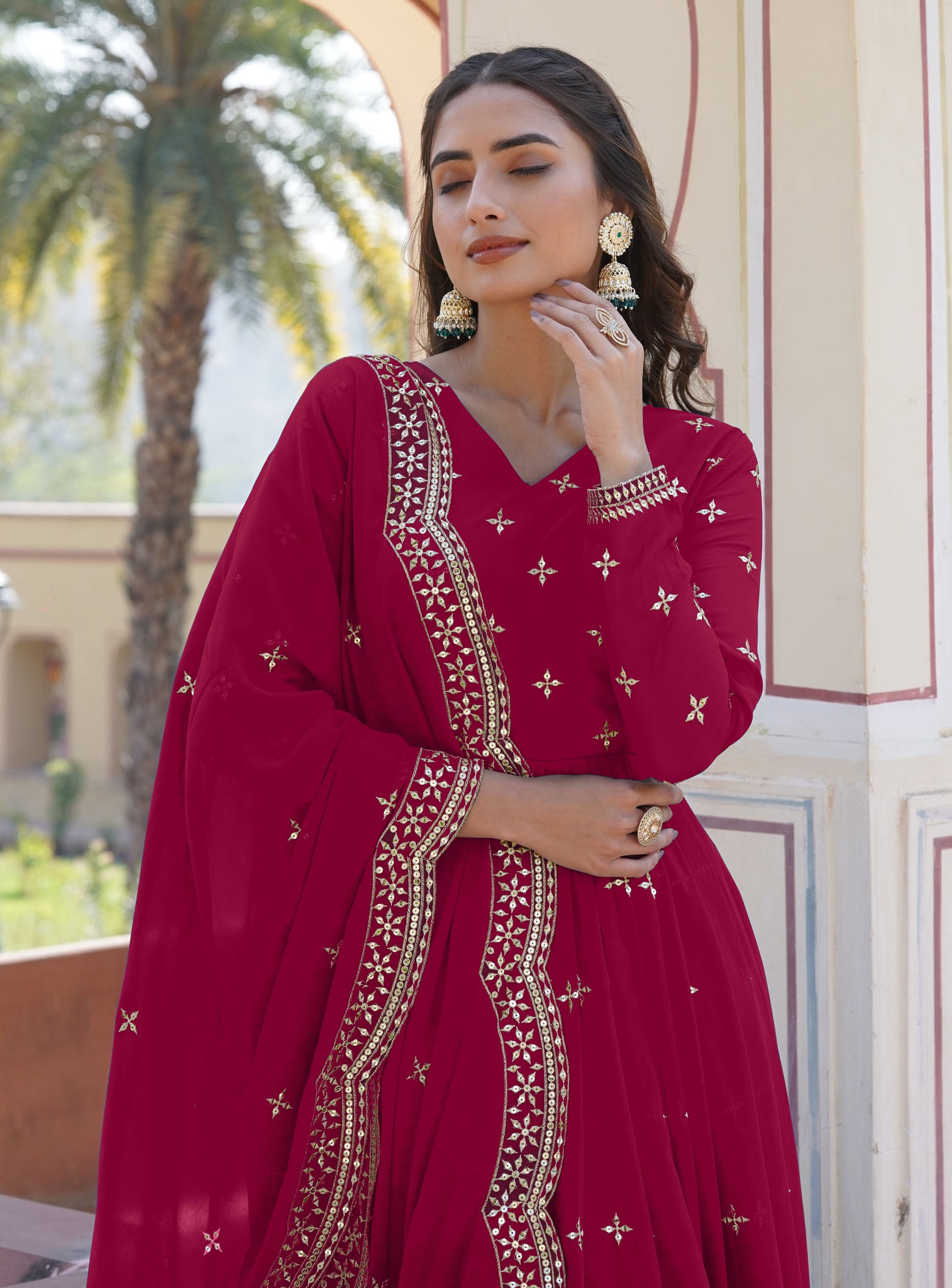 ANARA  Beautiful Designer Georgette Cotton Pink Gown Set