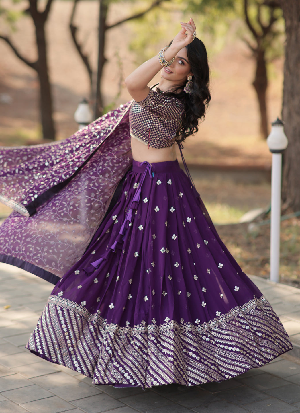 Wedding Wer Embroidered Purple Lehenga Choli