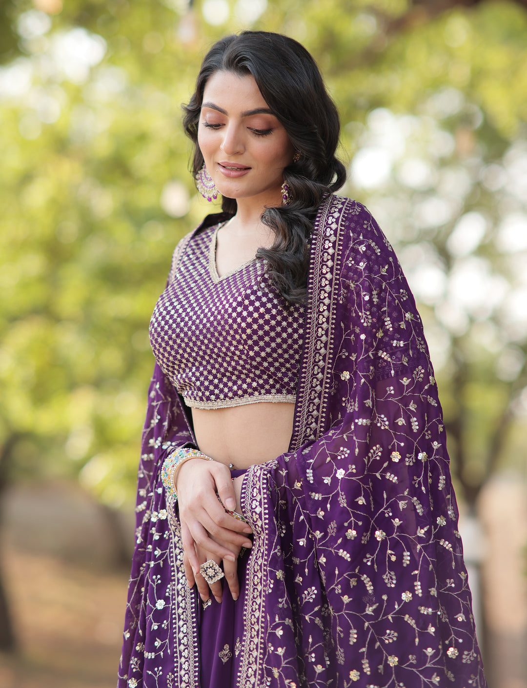 Wedding Wer Embroidered Purple Lehenga Choli