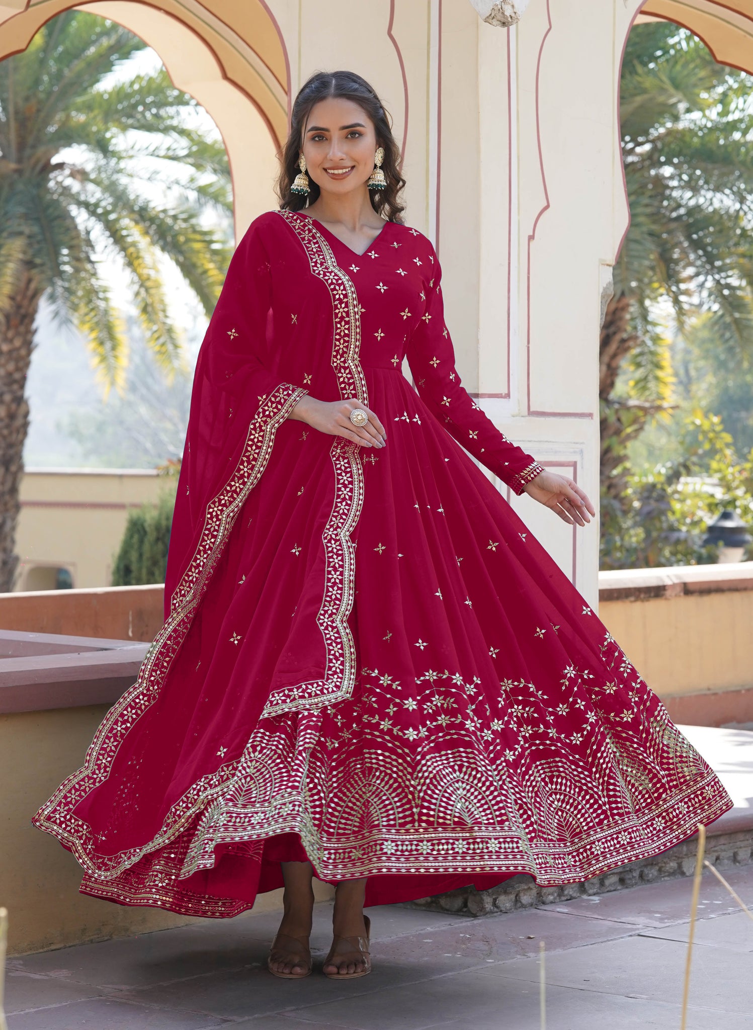 ANARA  Beautiful Designer Georgette Cotton Pink Gown Set