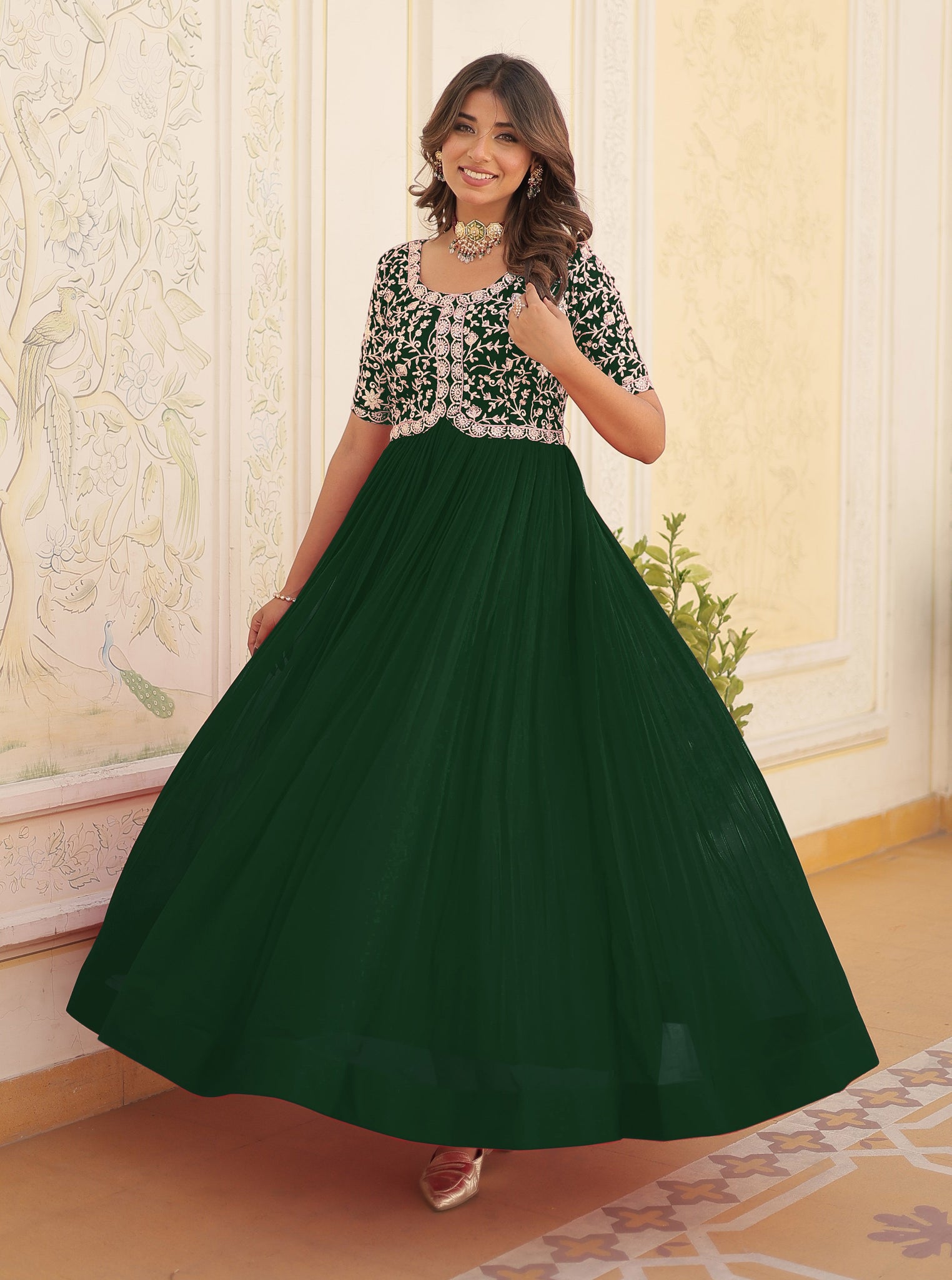 ANARA  Green Premium Designer Readymade Gown Set For Women