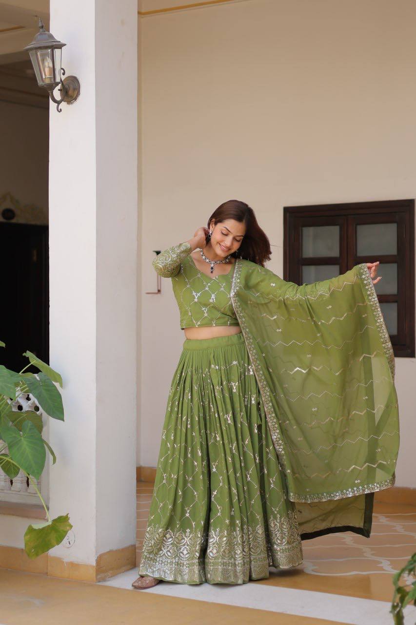 Wedding Wear Georgette Green Lehenga Choli