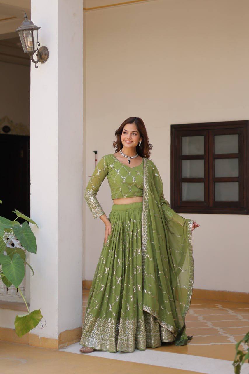 Wedding Wear Georgette Green Lehenga Choli