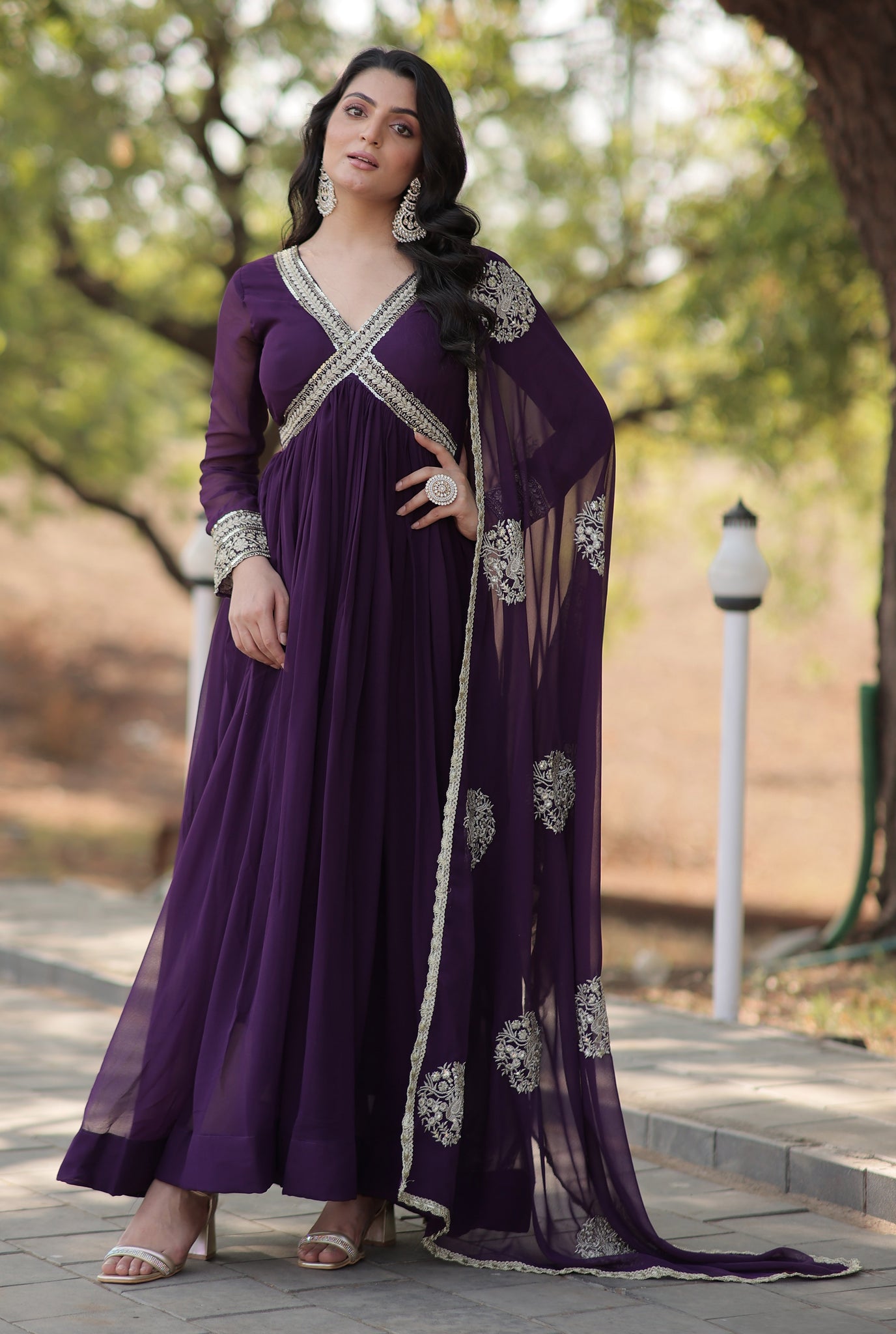 Cotton Embroidery Purple Kurta Set With Dupatta