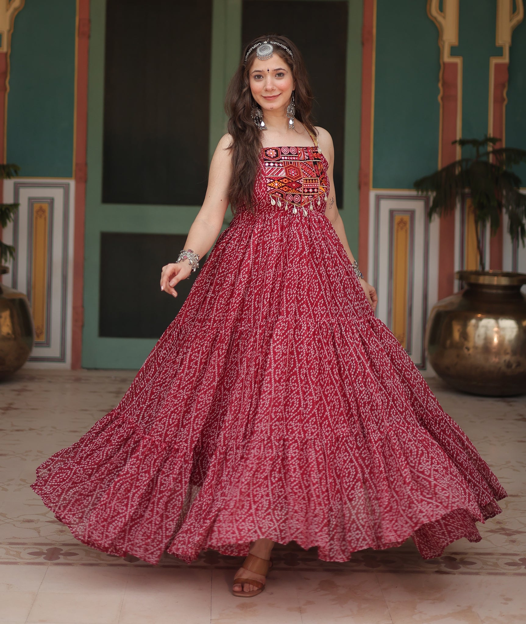 Designer Georgette Cotton Maroon Gown