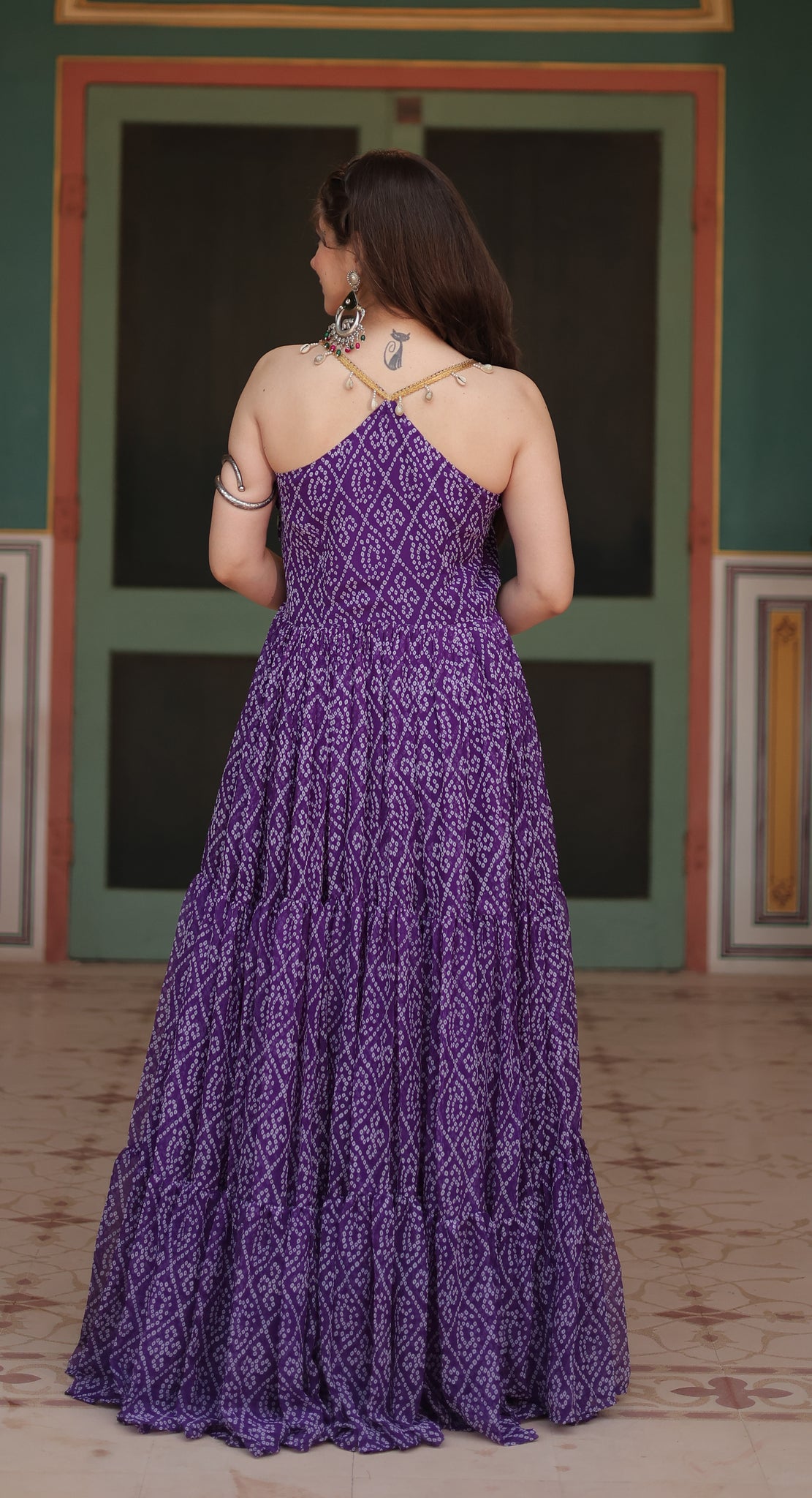 Designer Georgette Cotton Purple Gown