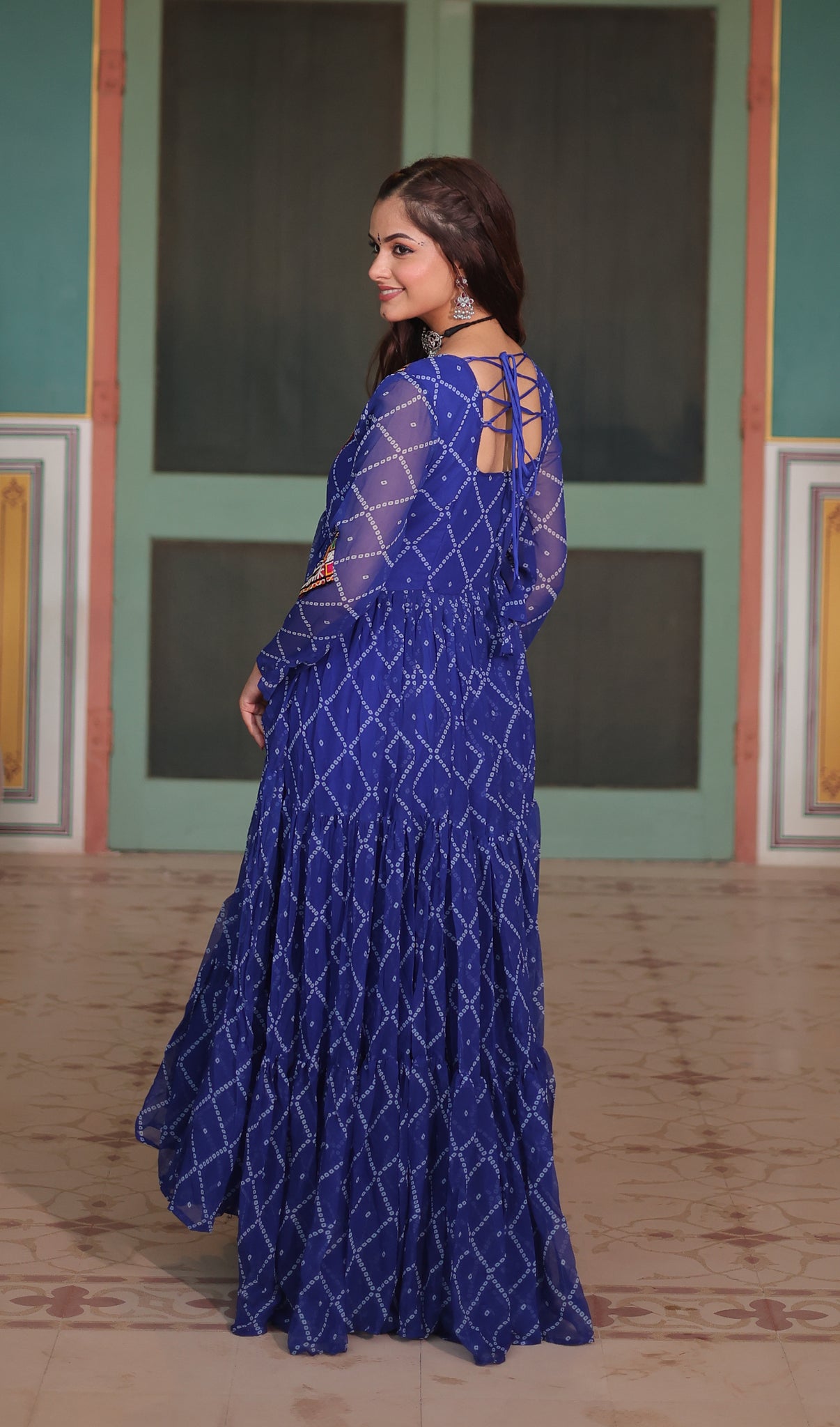 Festival Wear Georgette Cotton Blue Gown