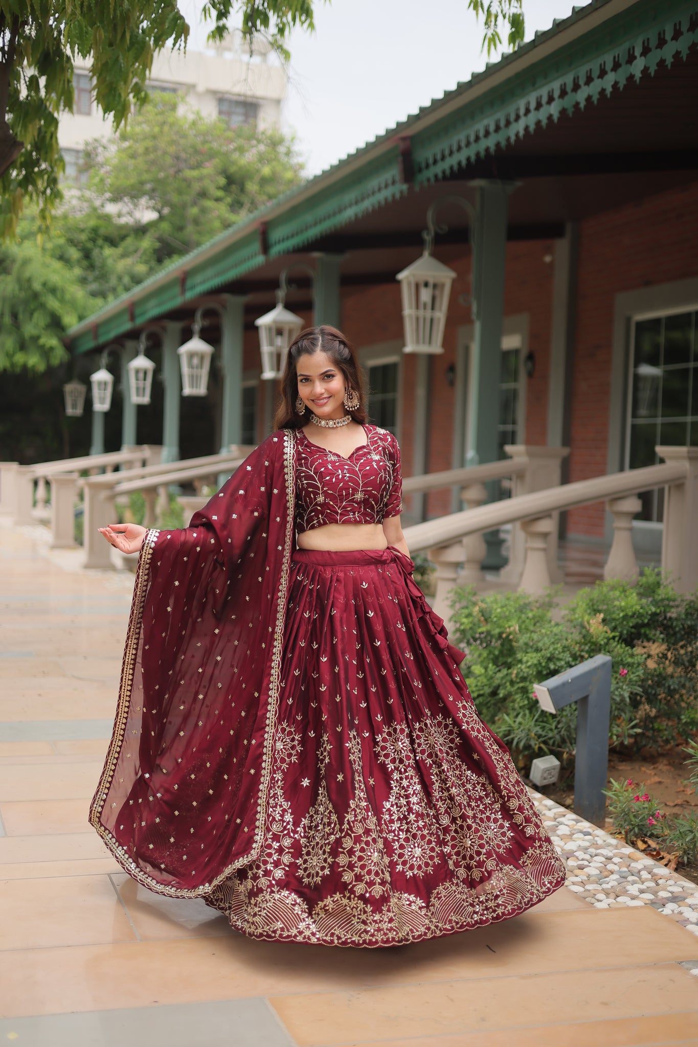 Bridal Wear Silk Embroidered Maroon Lehenga Choli