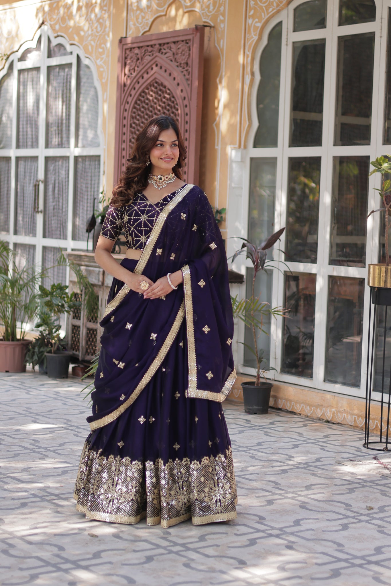 Wedding Wear Silk Purple Lehenga Choli