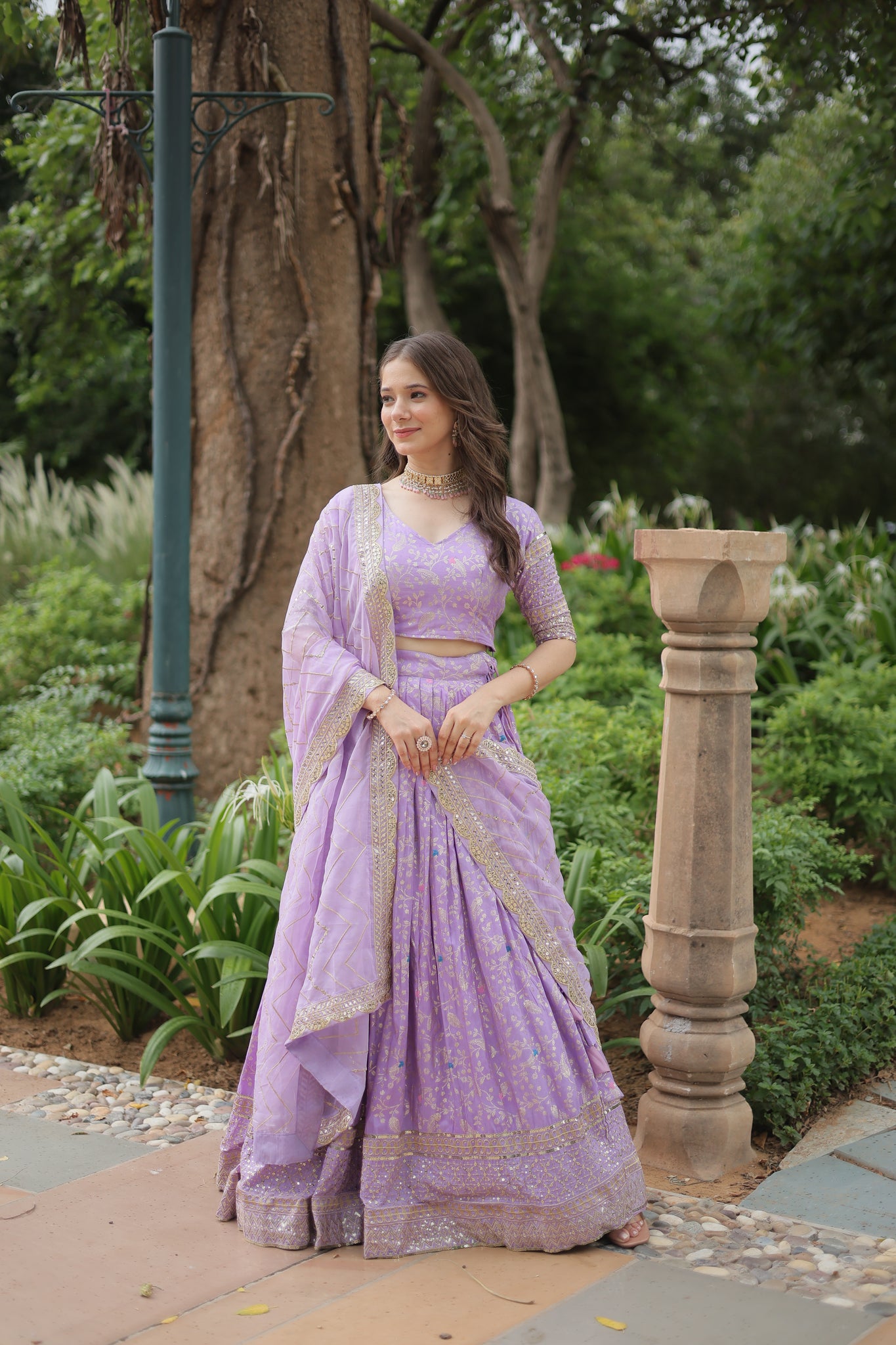 Party Wear Jacquard Lavender Lehenga Choli