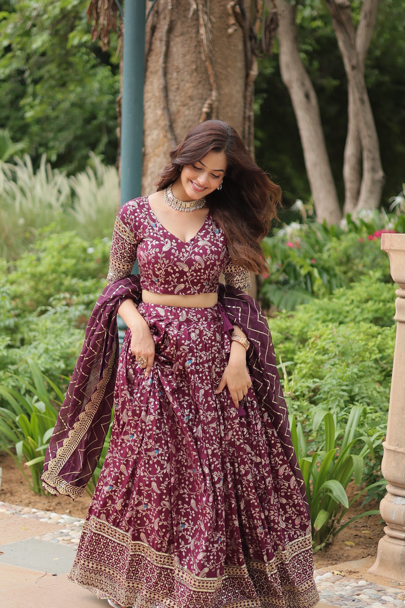 Party Wear Jacquard Purple Lehenga Choli