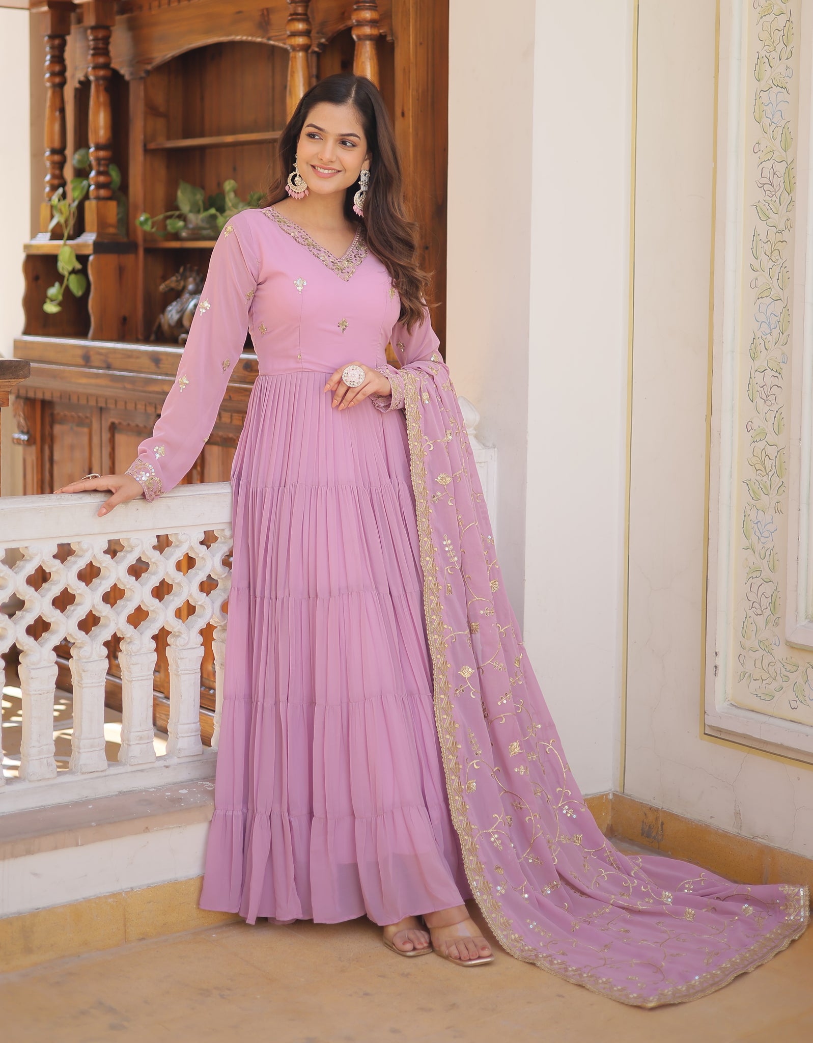 Designer Georgette Purple Kurta Set