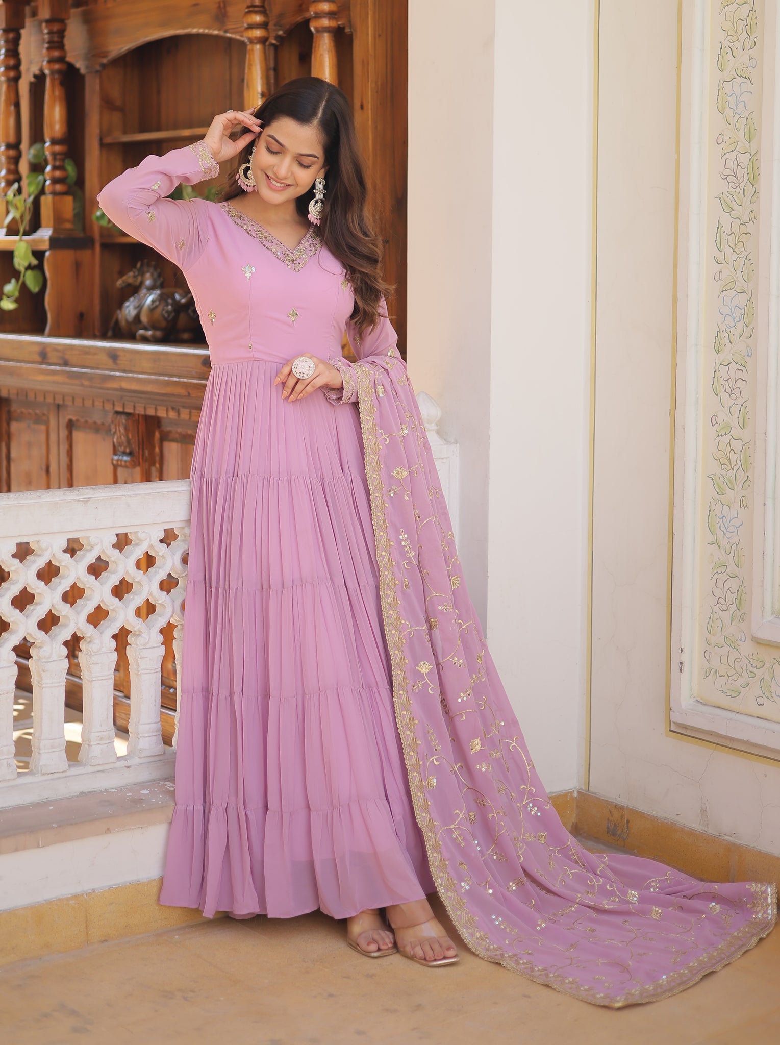 Designer Georgette Purple Kurta Set