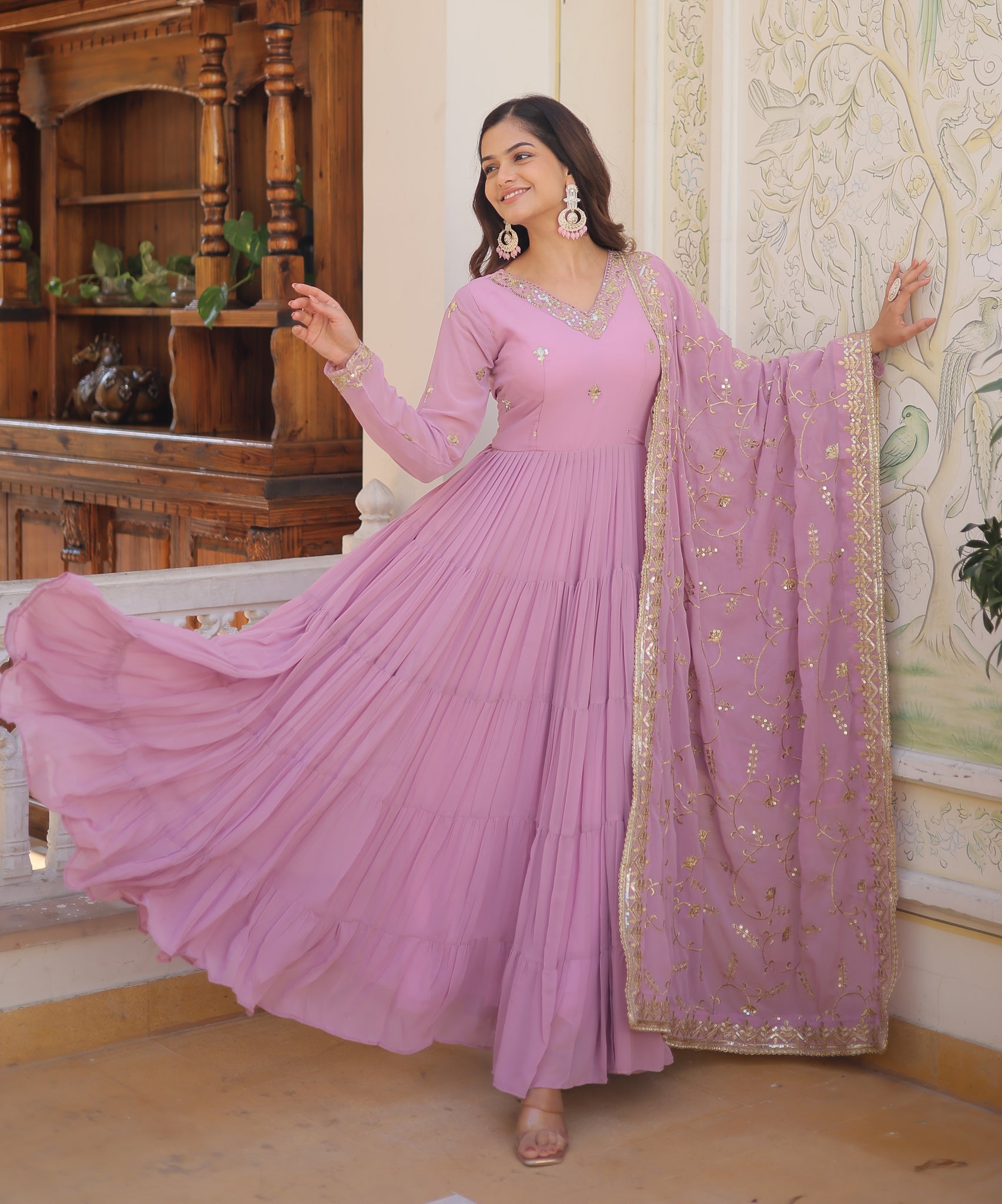 Designer Georgette Purple Kurta Set