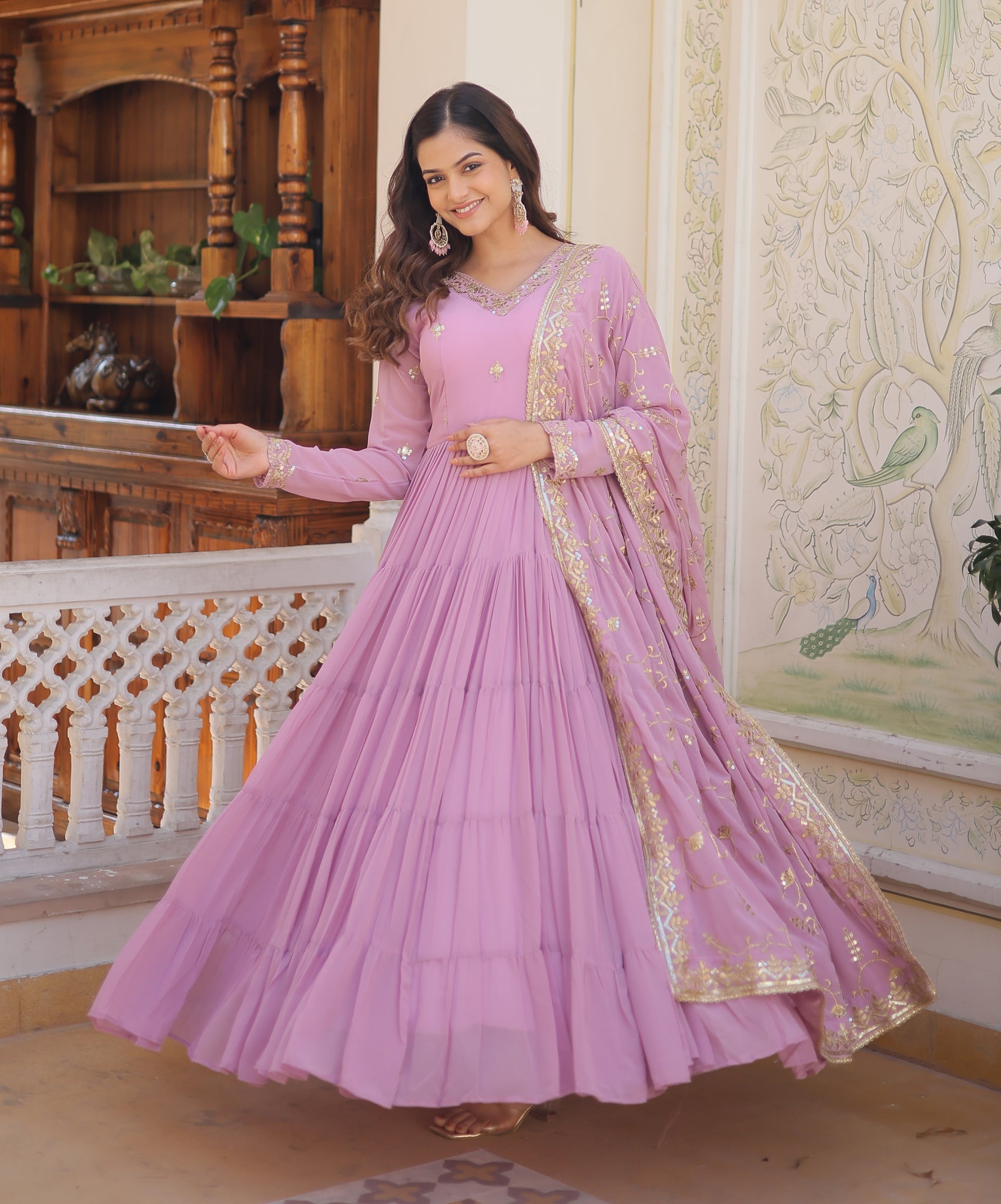 Designer Georgette Purple Kurta Set