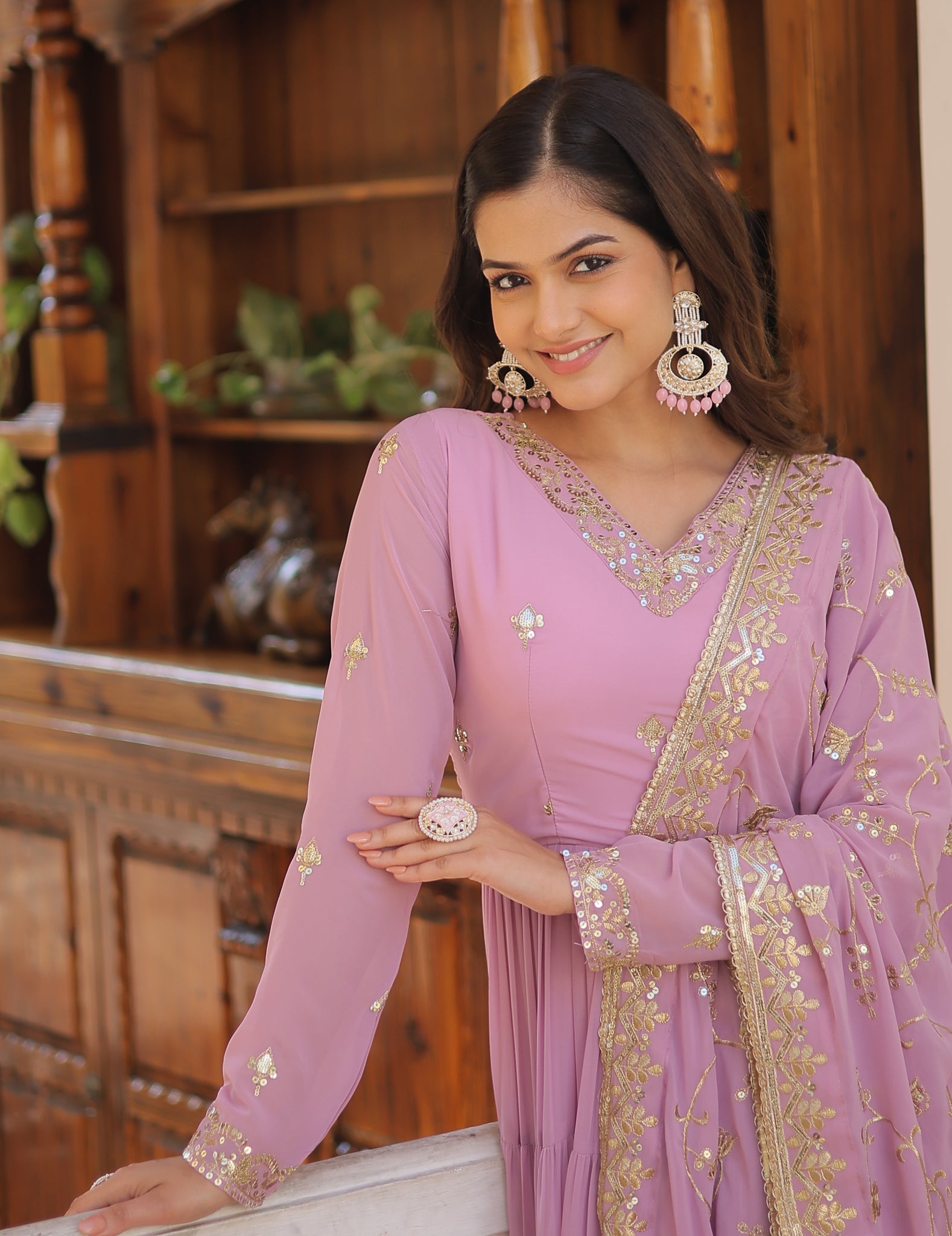 Designer Georgette Purple Kurta Set