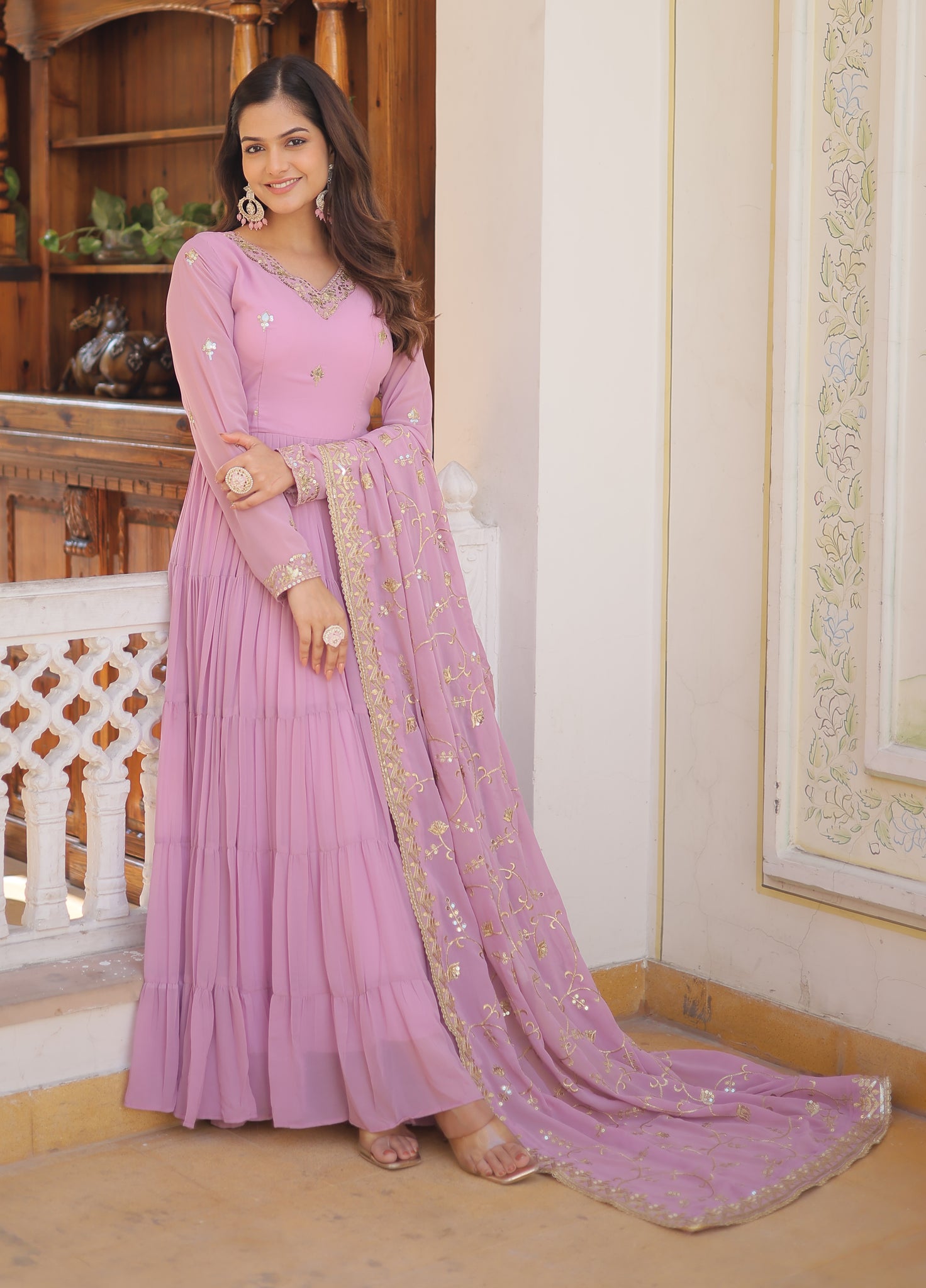 Designer Georgette Purple Kurta Set