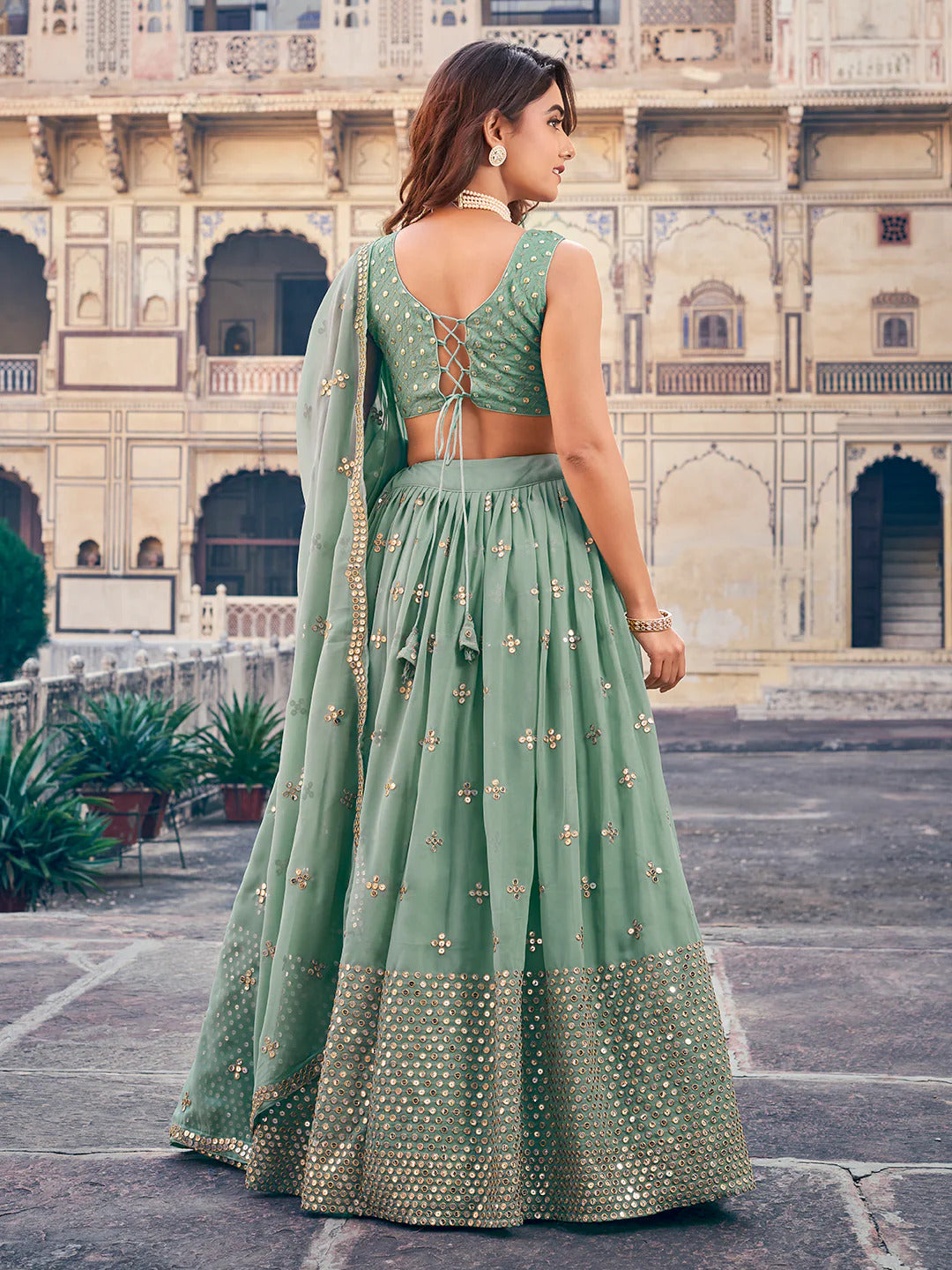 Georgette Wedding Wear Pista Lehenga Choli