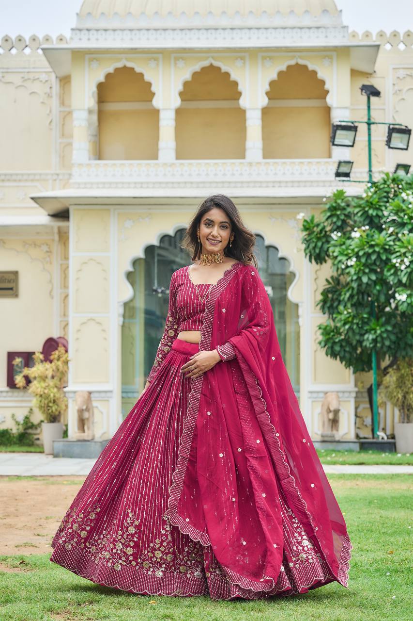 Party Wear Georgette Readymade Pink Lehenga Choli