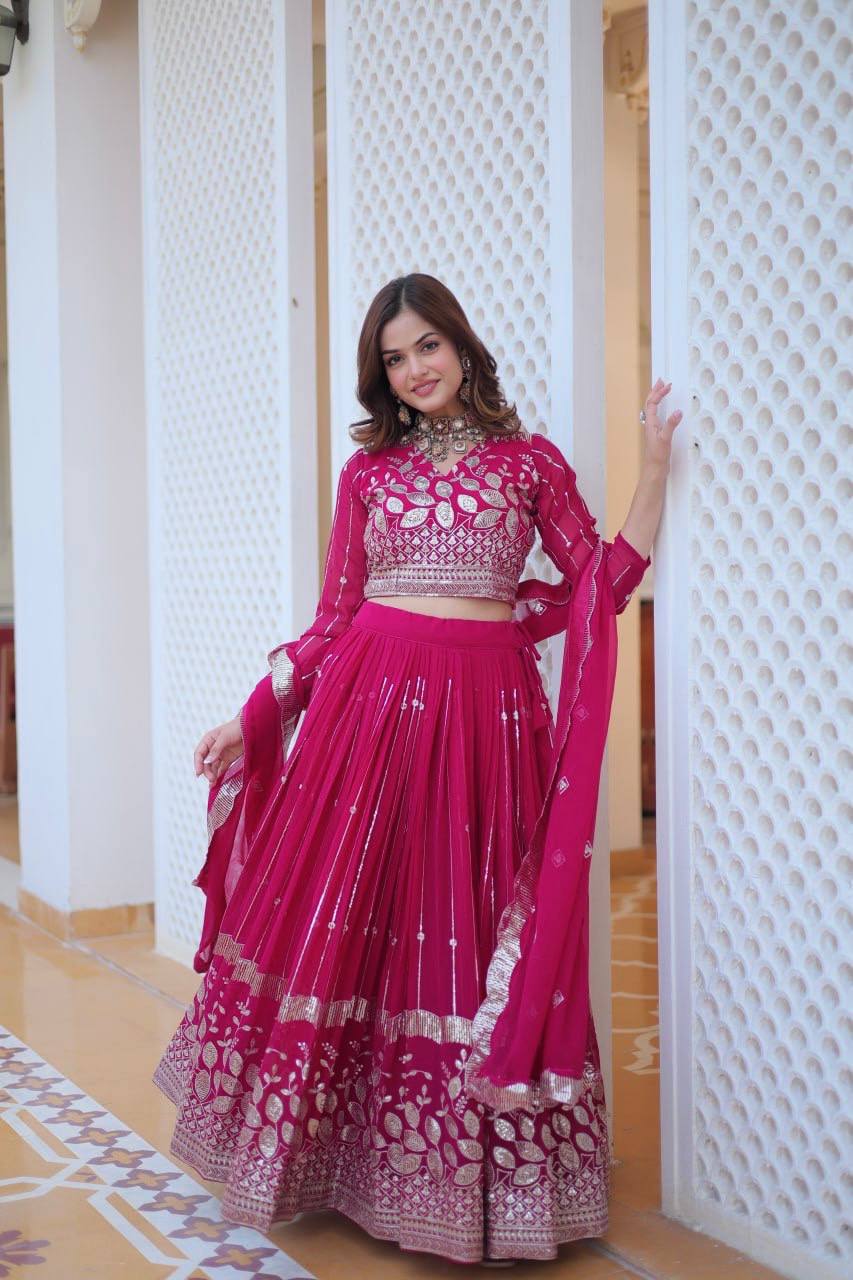 Ready To Wear Georgette Pink Lehenga Choli