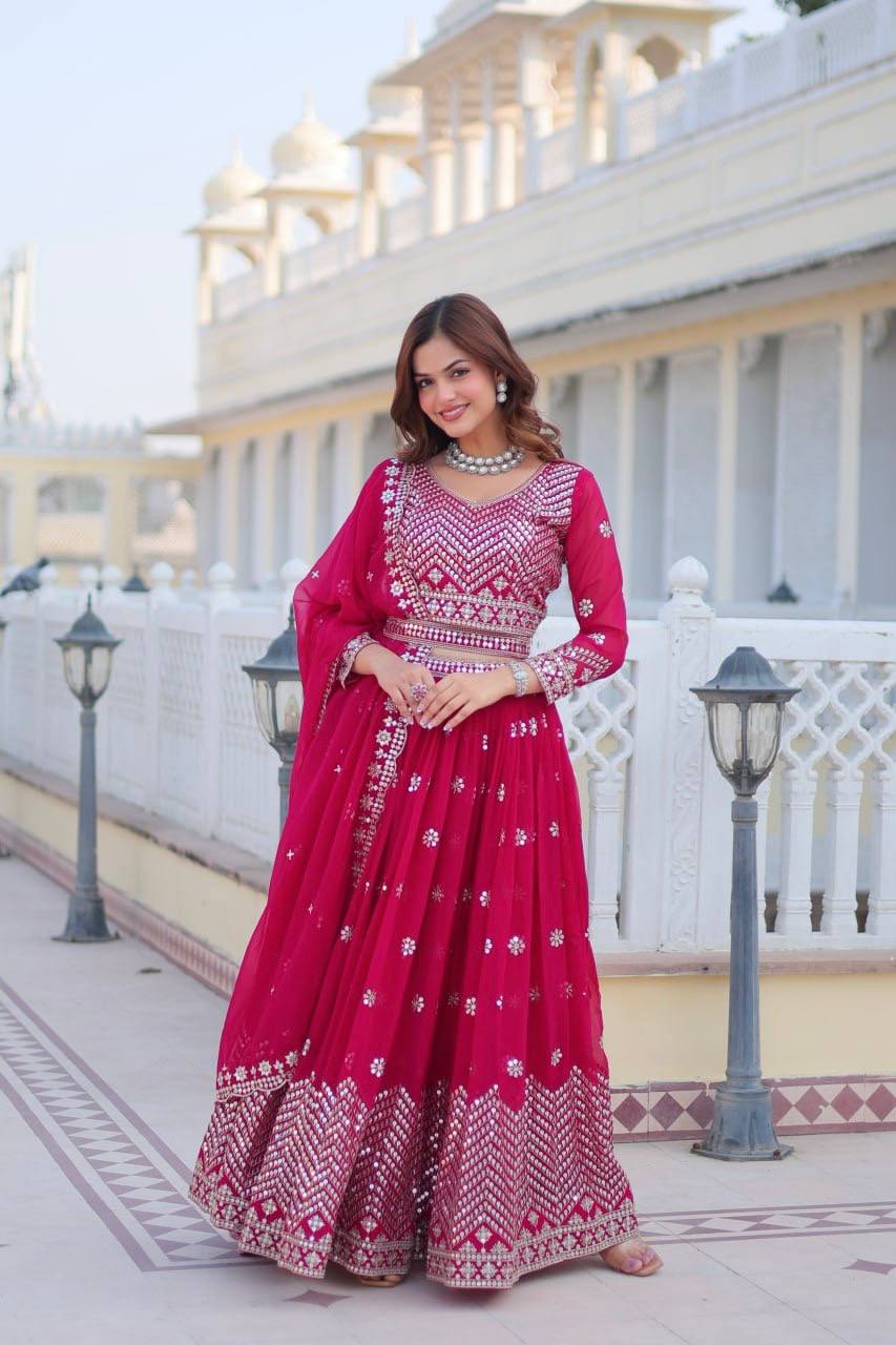 Georgette Ready To Wear Pink Lehenga Choli