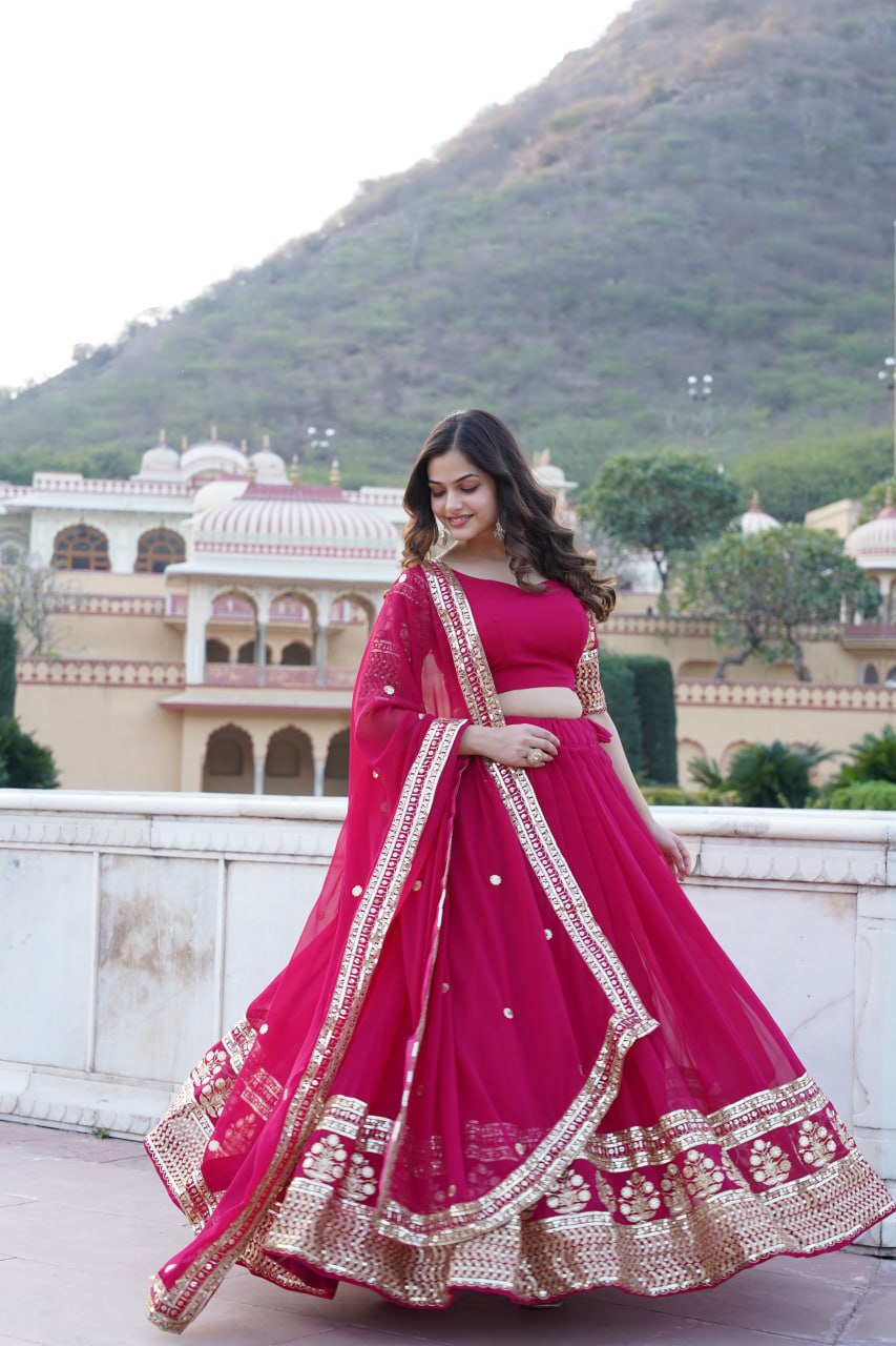 Georgette Party Wear Pink Lehenga Choli