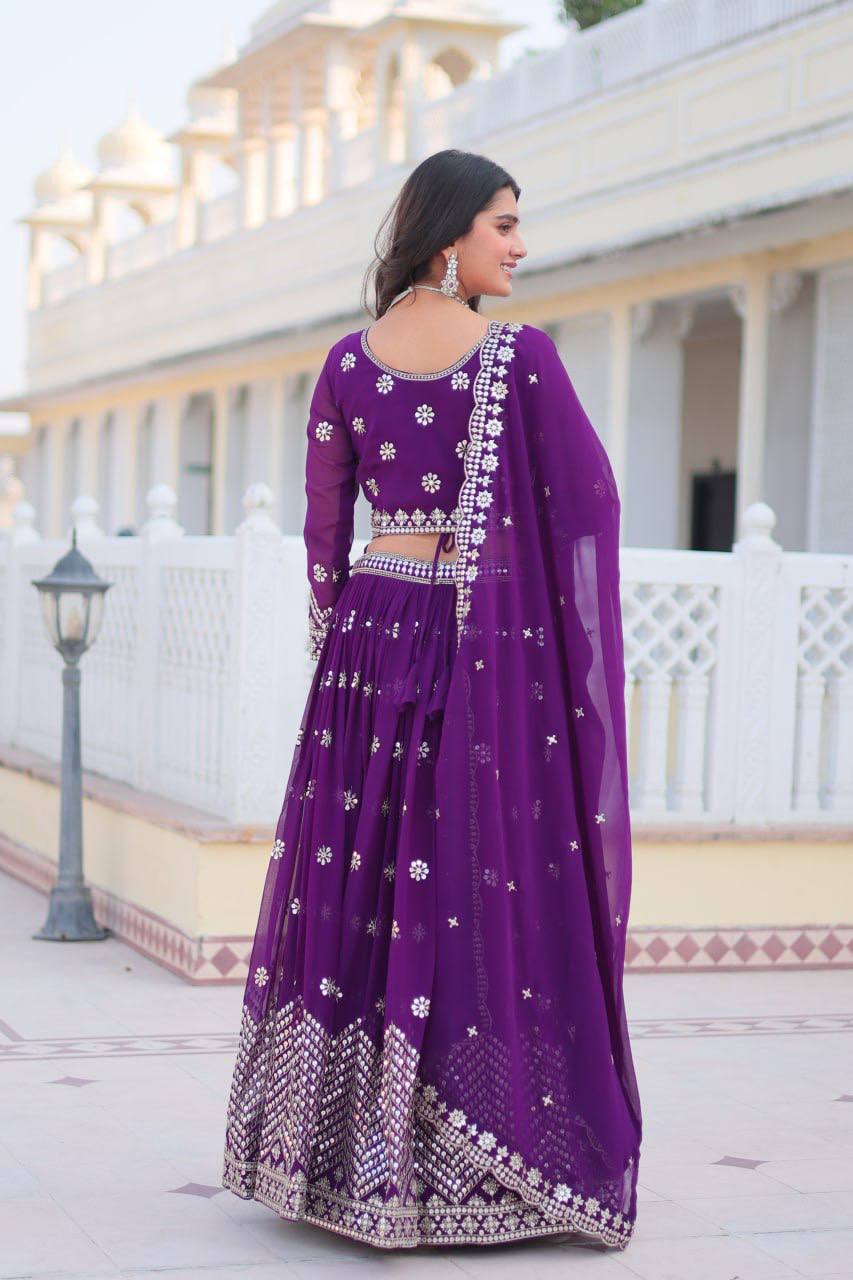 Georgette Ready To Wear Purple Lehenga Choli