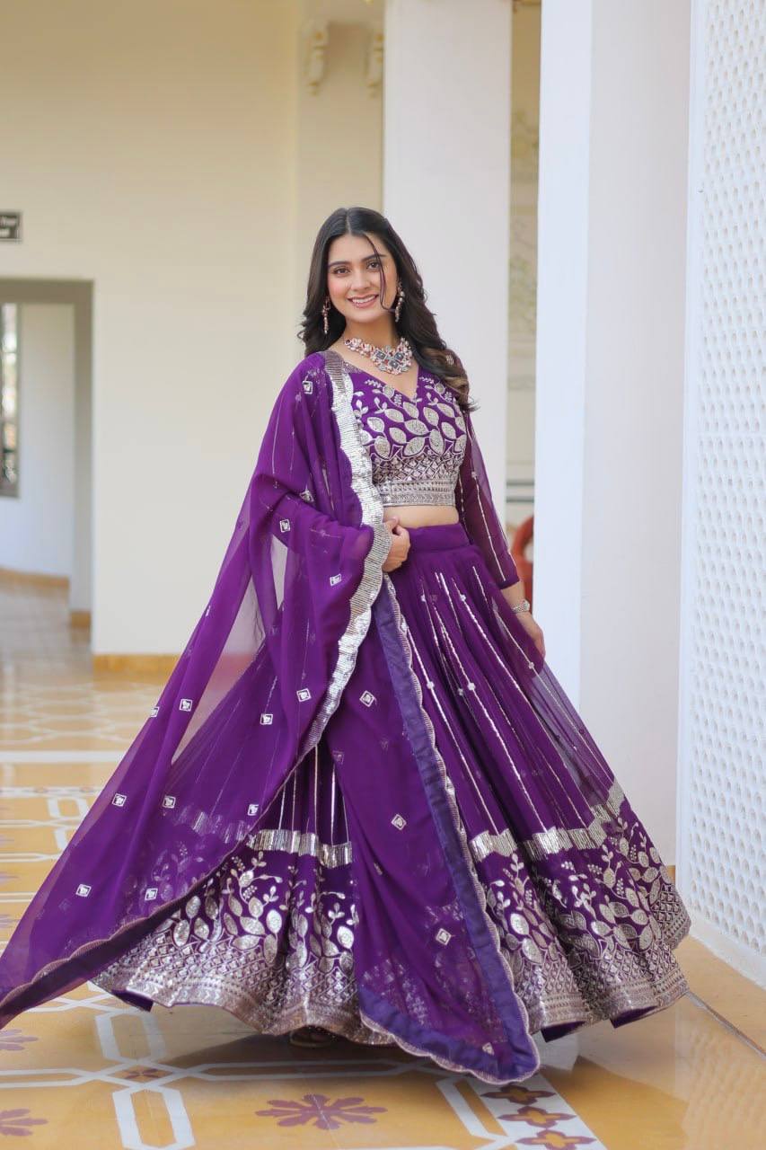 Ready To Wear Georgette Purple Lehenga Choli